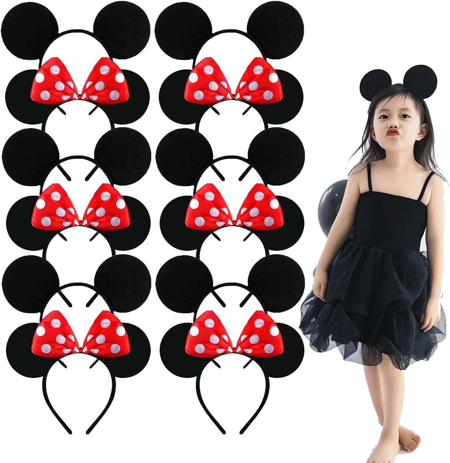 JMOCD Pack of 12 Mouse Ear Headbands, Mouse Ears Headband, Minnie Mickey Mouse Headband for Masquerade, Birthday Party, Night, Cartoon Club image number 4