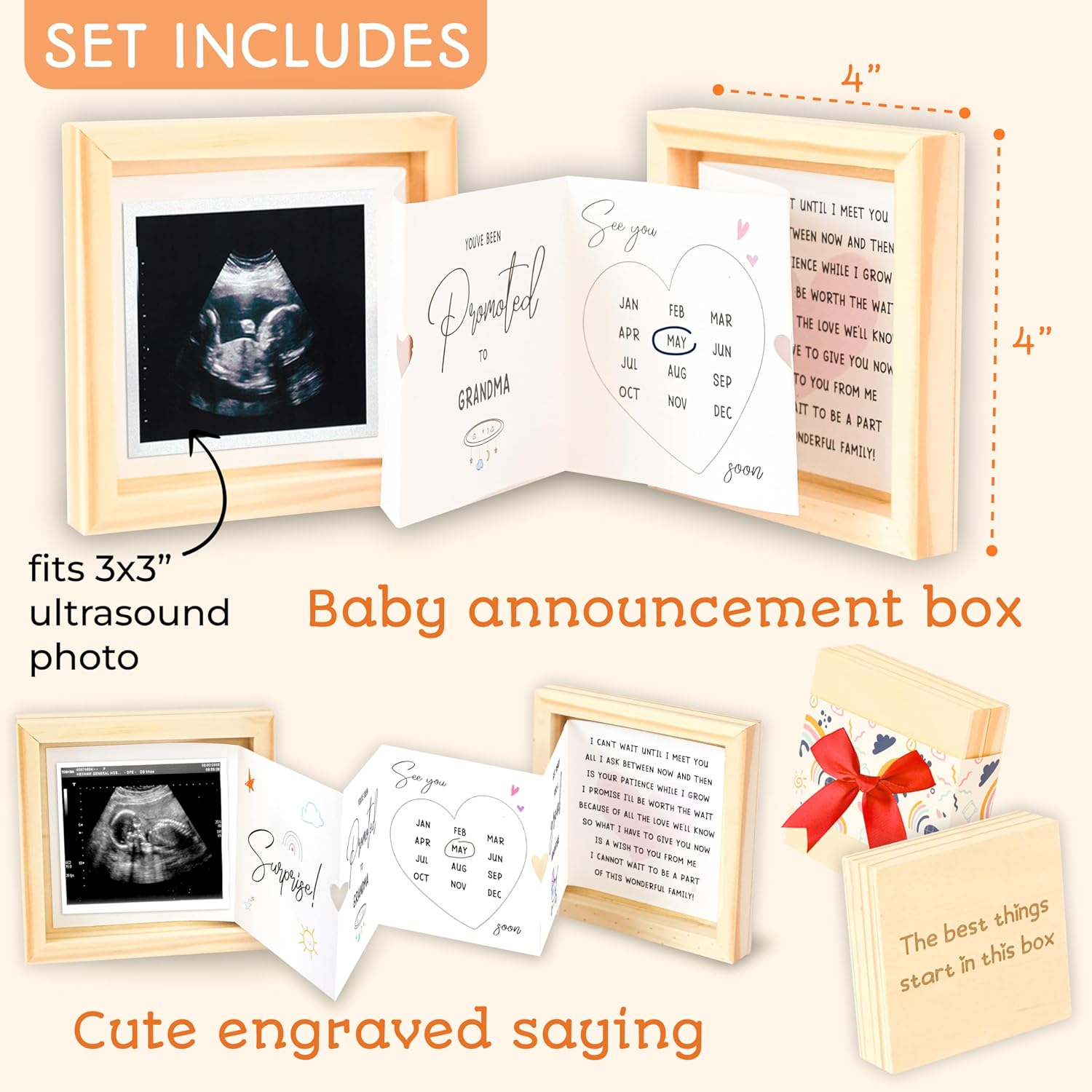 Pregnancy Announcement for Grandma - Surprise Grandma Baby Announcement Box, Ultrasound Picture Frame Pregnancy Reveal, New Baby Announcements Ideas image number 2