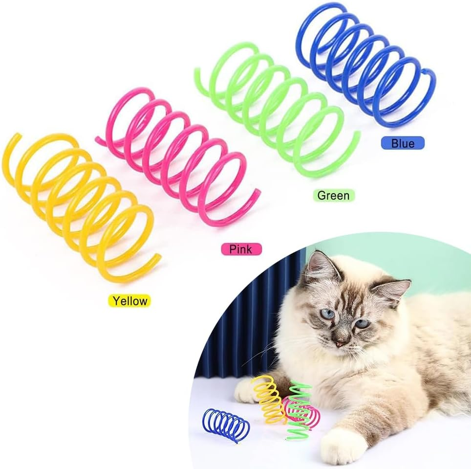 Plastic Spiral Springs, Colourful Spiral Springs, Pack of 4 Interactive Spiral Cat Toy, Cat Toy Spring, Cat Toy, Colourful Spiral, Colourful Spiral Cat with 3 Pompoms for Cats image number 4