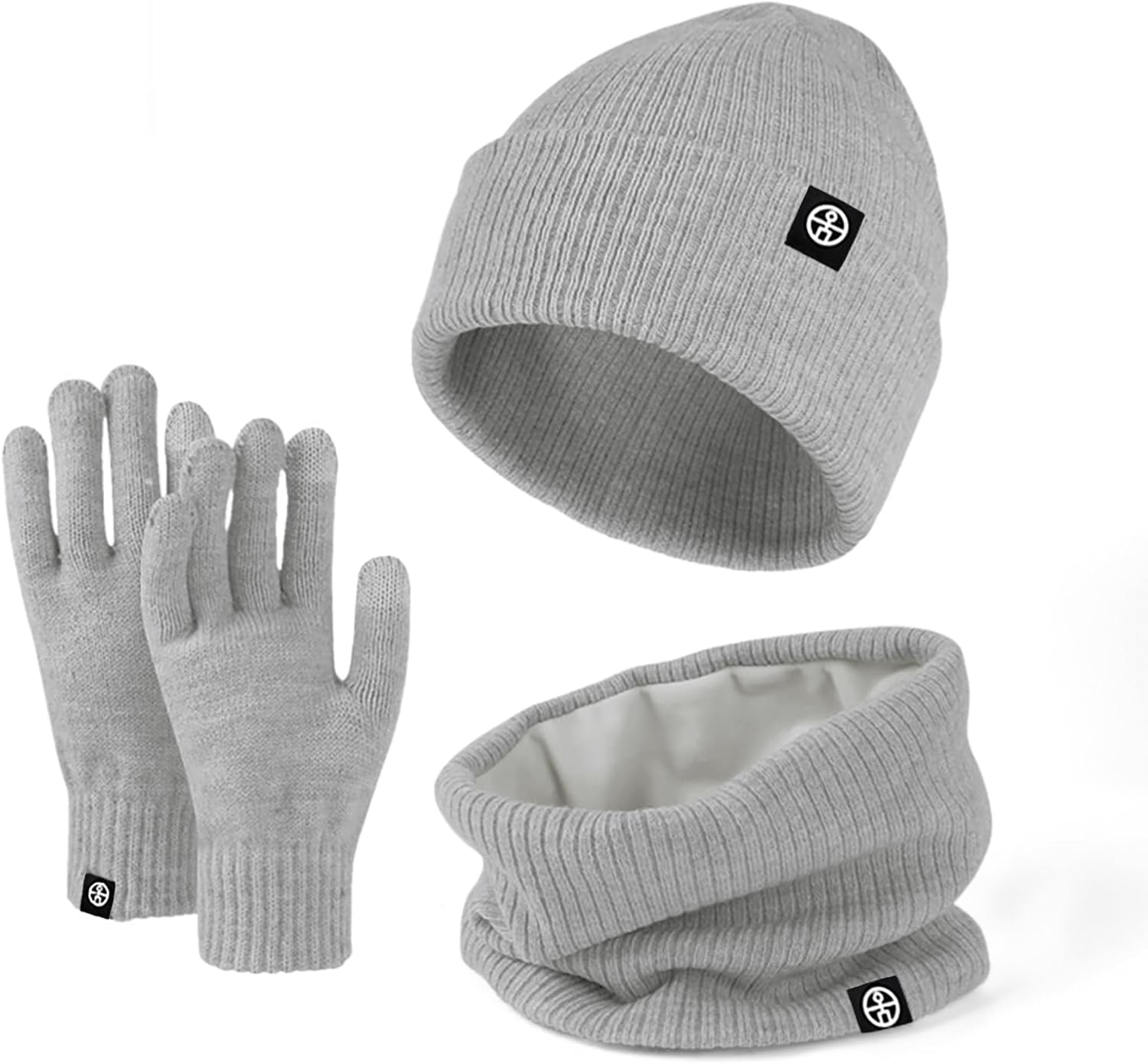 Enwokran 3 In1 Winter Beanie Hat Scarf Gloves Set Thermal Warm Knitted Beanie Cap Soft Fleece Brushed Inner Lining Elastic Circle Neck Warmer Thicken Touchscreen Gloves Winter Set