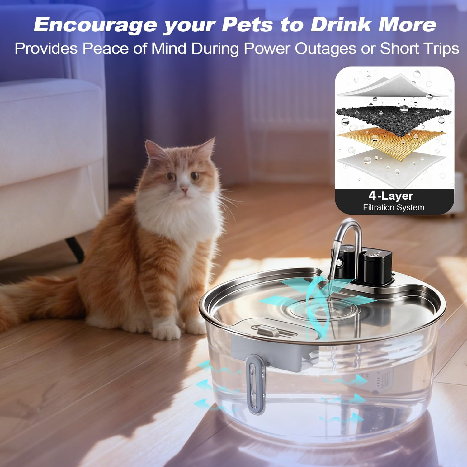 Dog Water Fountain for Large Dogs, 7L/1.8Gal Wireless Dog Water Dispenser, Stainless Steel Automatic Pet Fountain Indoor/Outdoor with Ultra-Quiet Pump, Easy Clean image number 1