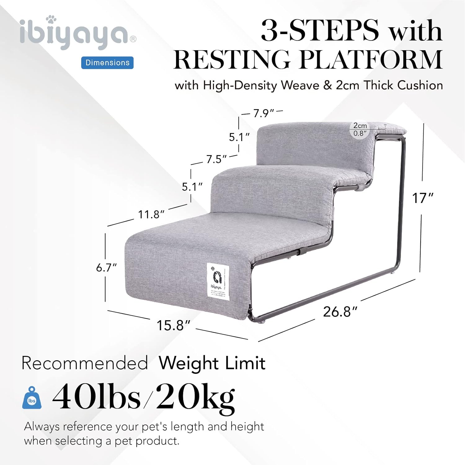 Ibiyaya Everest II Pet Stairs for Dogs and Cats, Nimbus Grey image number 2
