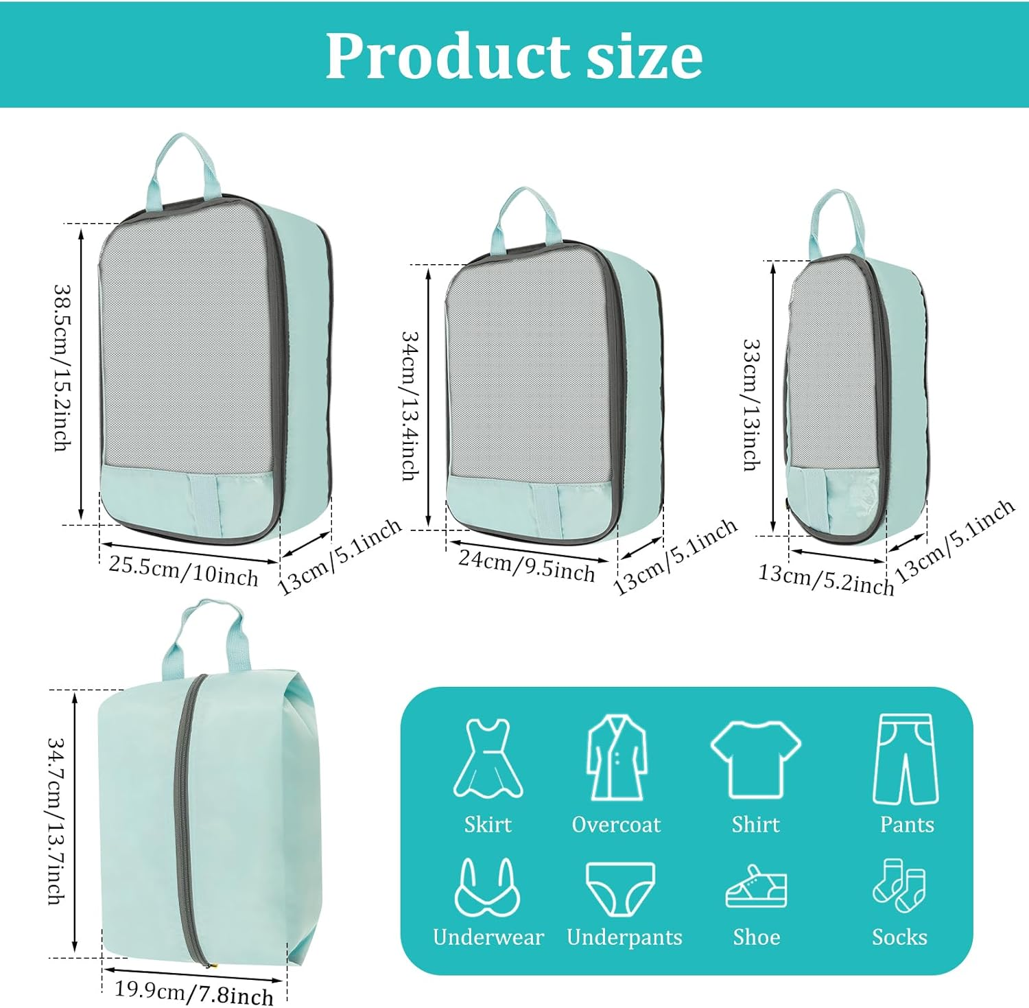 4Pcs Travelling Storage Bag Set,Compression Packing Cubes with Handle,Lightweight Luggage Organizers,Machine Washable