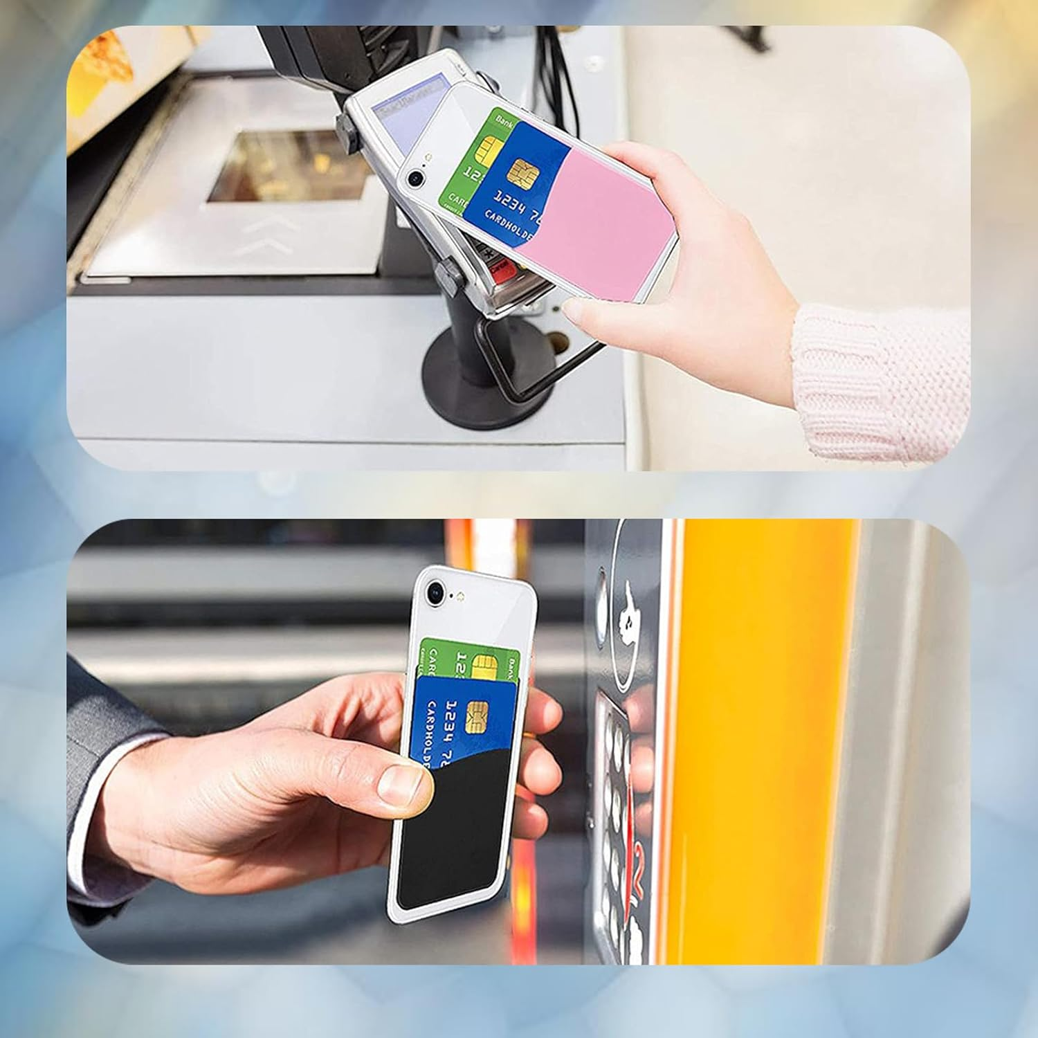 2Pcs Zakora Phone Wallet Stick On,Silicone Card Holder for Back of Phone Credit Card Holder for Phone Case Compatible for Credit Cards, Business Card, Cash & ID Cards (Black) - Blue image number 5