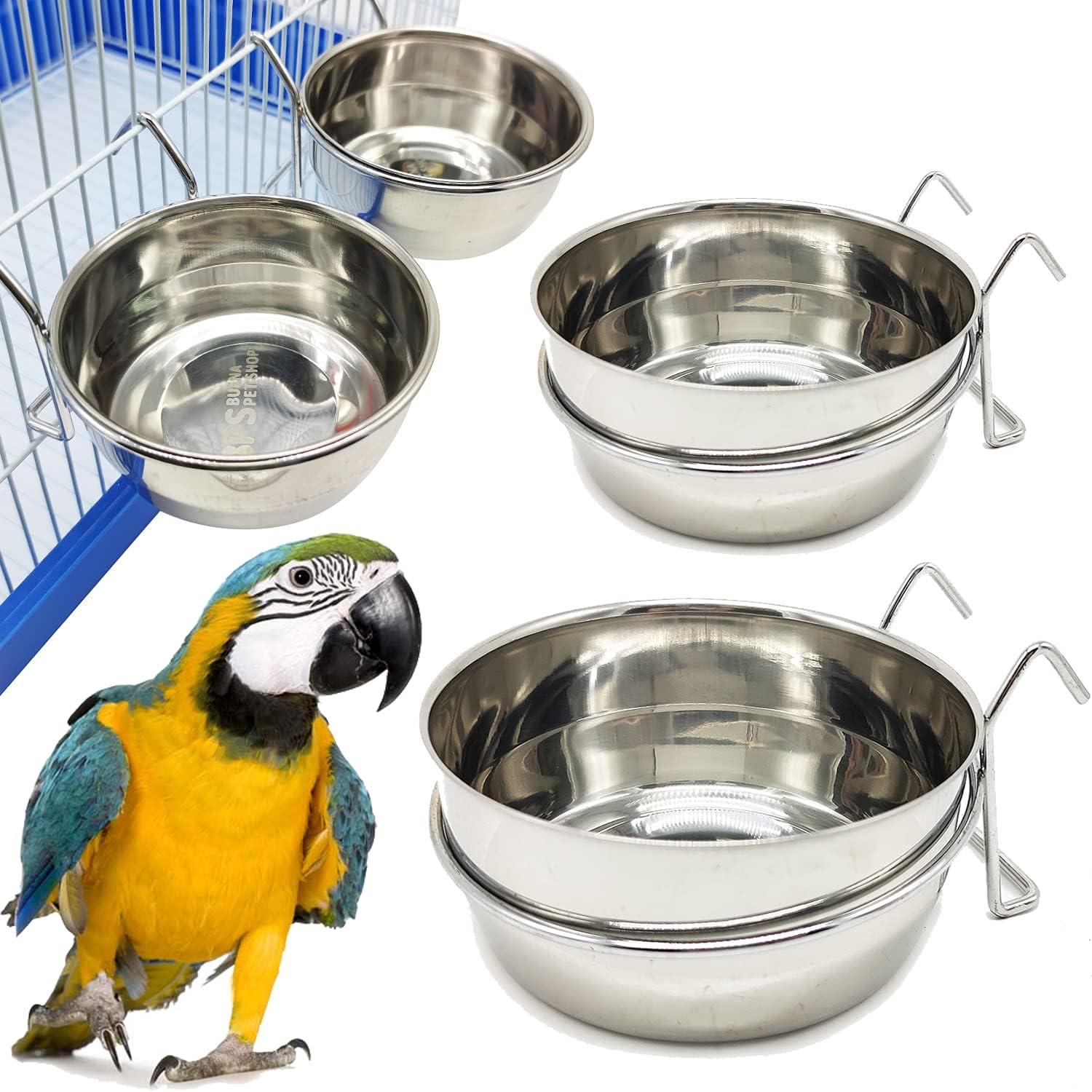 2 X Stainless Steel Food Bowl with Hook Food Container 4 Sizes Pendant for Bird Parrot Small Dog (For Cat) BPS-11131 * 2 - Cat image number 2