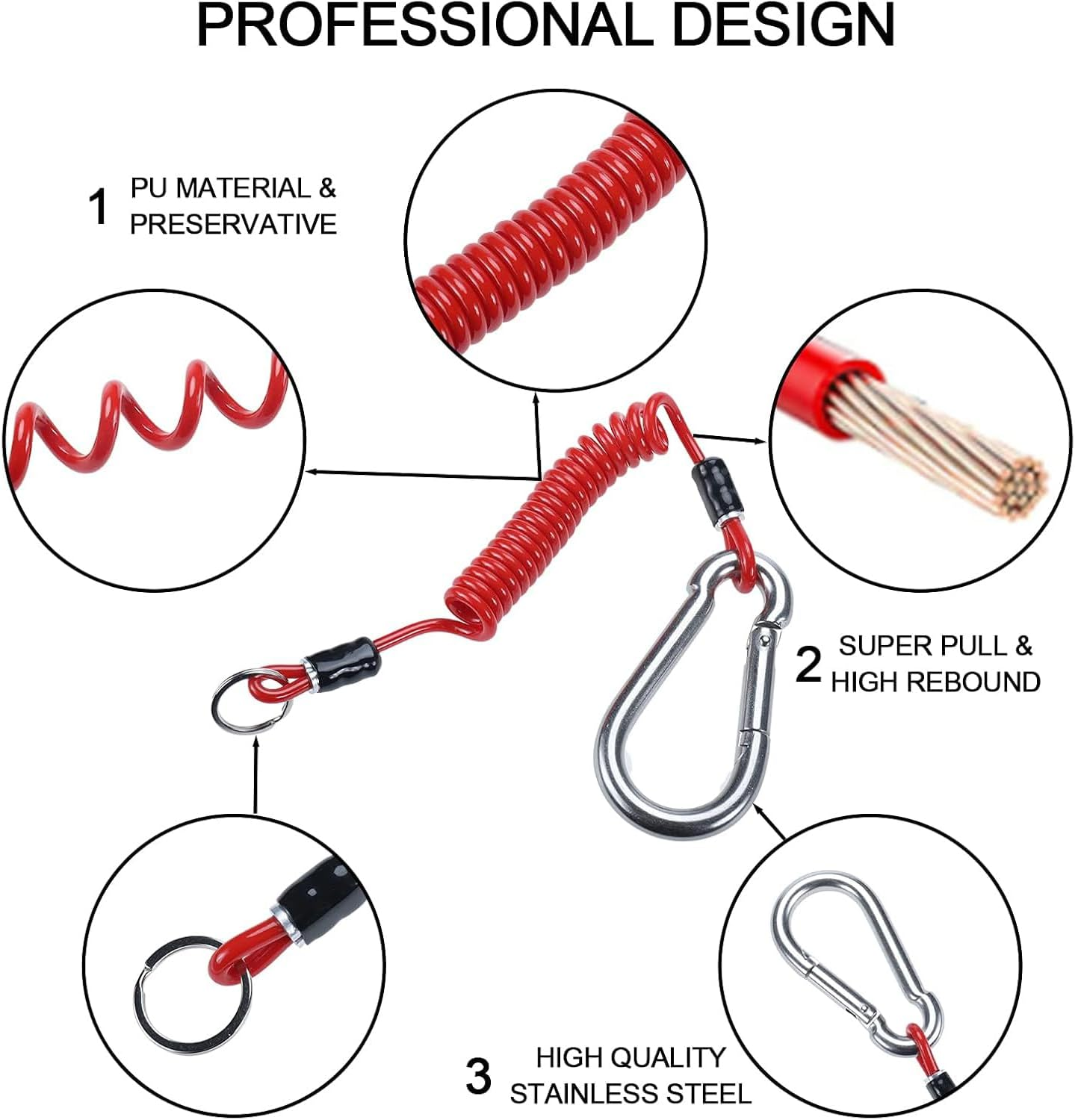Xinghonyac Trailer Breakaway Cable, Trailer Brake Cable, RV Stainless Steel Spring Towing Coiled Wire, Coiled Brake Away Cable with Stainless Steel Carabiner for Breakaway Switch (4 Ft) image number 5