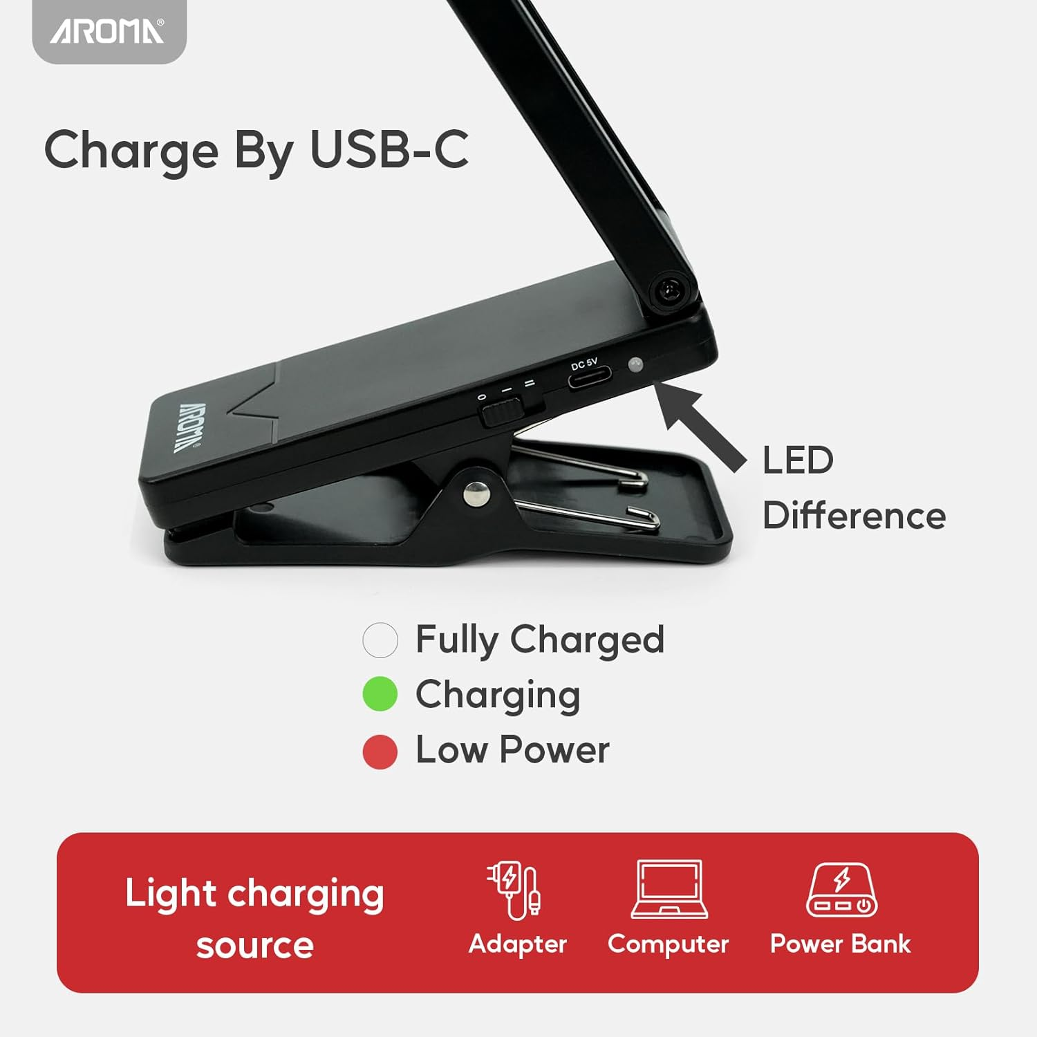 AROMA Light for Music Stand Rechargeable Clip on Piano Lamp Adjustable 2 Brightness image number 5