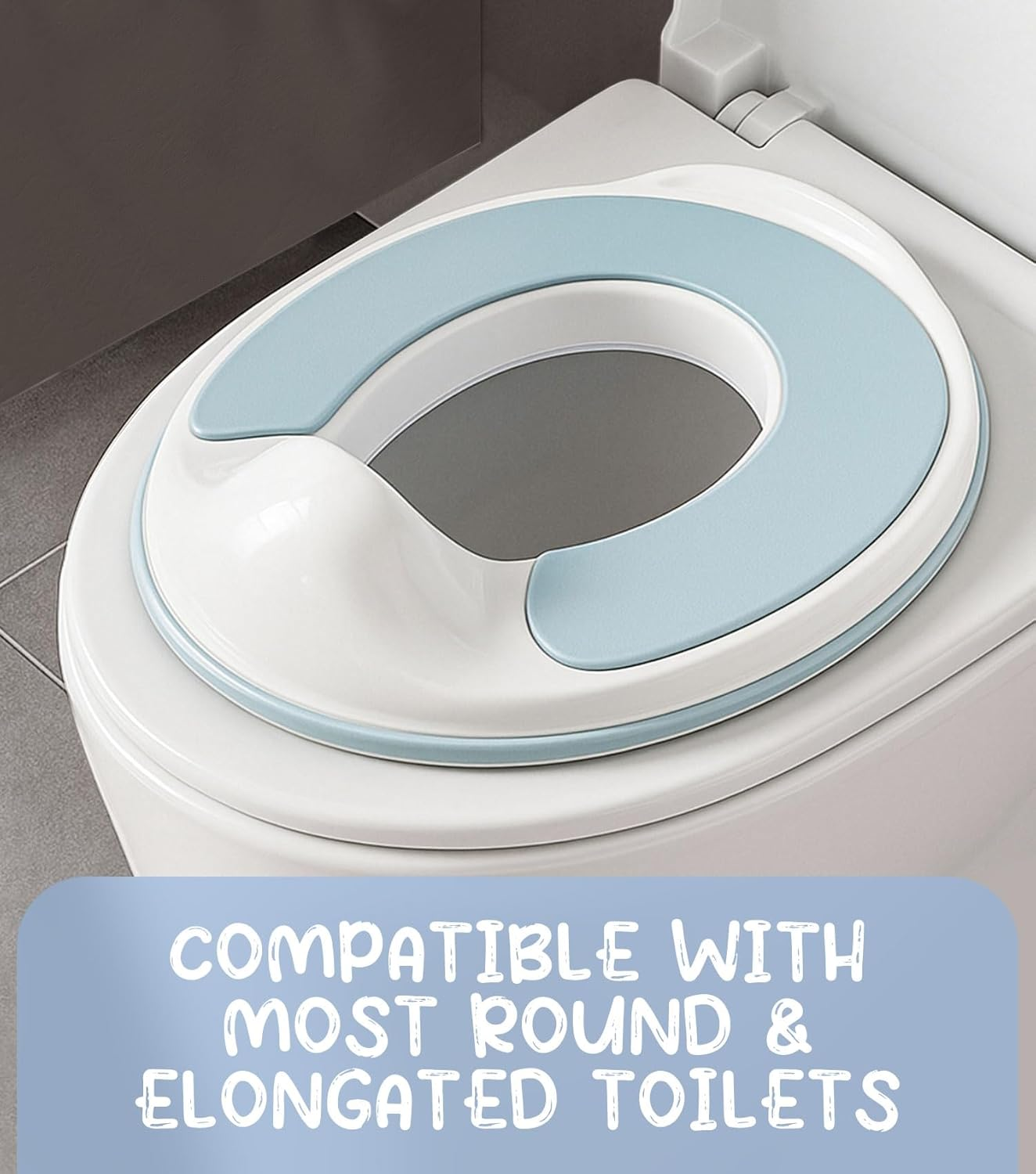 Potty Training Toilet Seat - Ultra-Stable Kids Toilet Seat with Soft Cushion, Anti-Slip Portable Potty Training Seat with Splash Guard for Boys Girls, Fits round & Oval Toilets - Blue image number 1