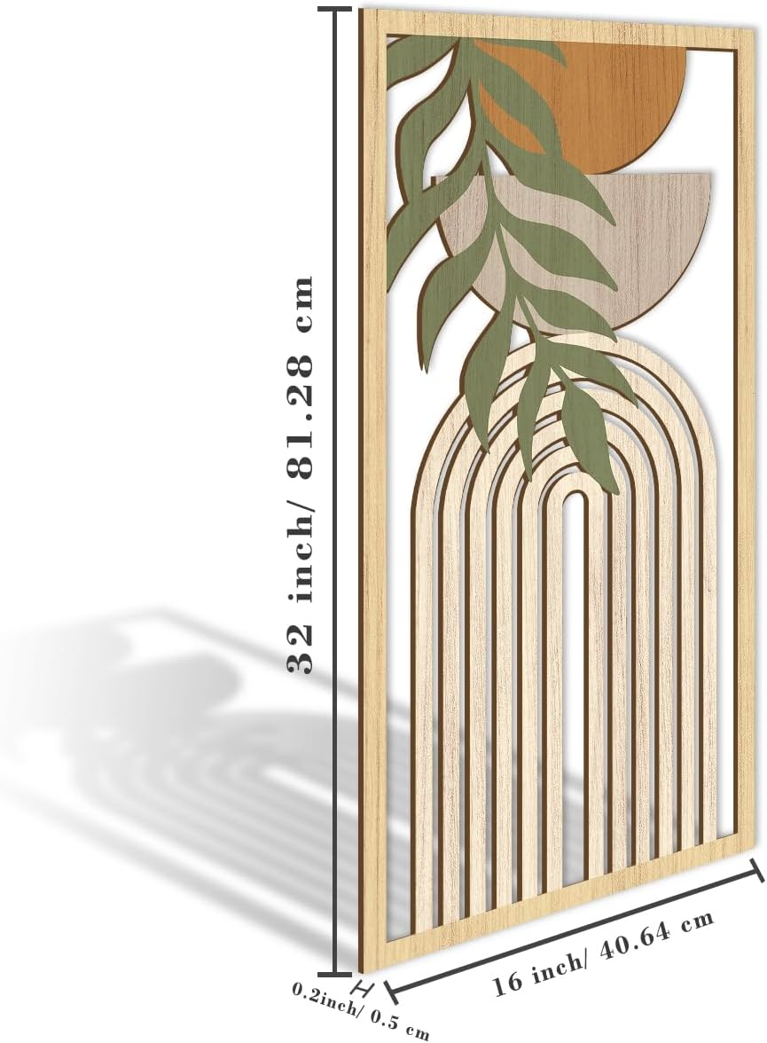 IARTTOP Green Boho Wall Art Set of 3 Large Geometric Wood Wall Art Mid Century Modern Artwork Neutral Abstract Bohemian Wall Decor for Living Room Bedroom Office-16 X 32 Inch image number 3