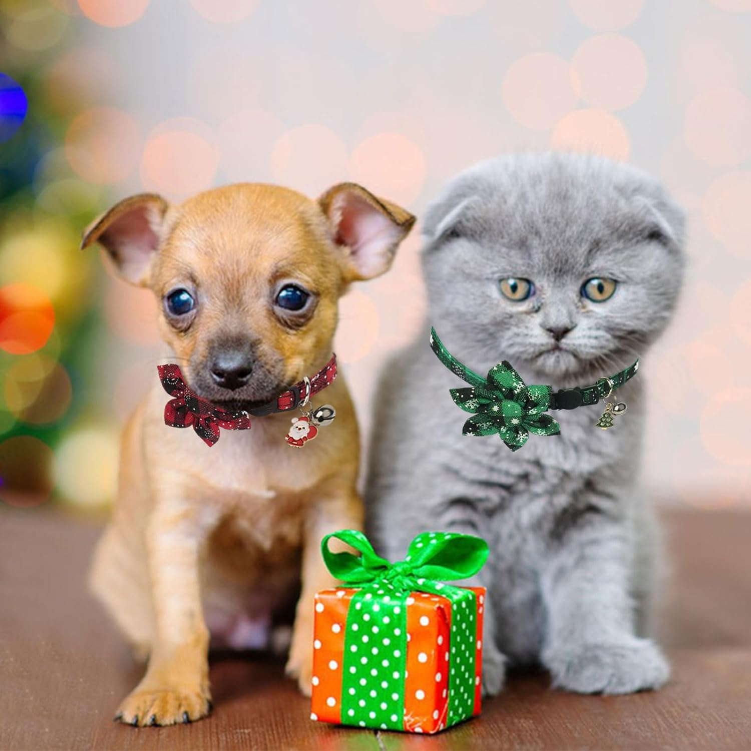 Christmas Cat Collar, Pack of 2 Adjustable Kitten Collar with Adorable Bells and Snowflakes Patterned Flower, Collar Cat Bow Tie, Christmas Pet Accessories for Kittens, Puppies image number 4