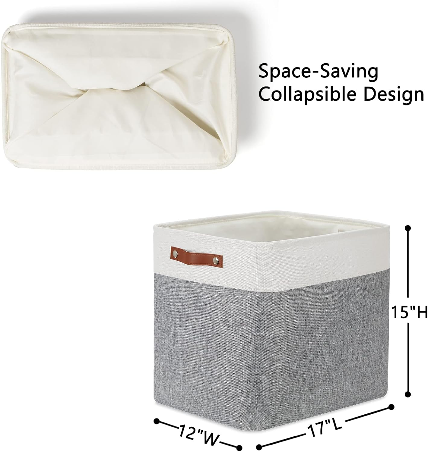 DULLEMELO Extra Large Storage Baskets, Fabric Storage Bins for Organizing Shelves Nursery Toys Books, Closet Baskets and Bins with Handles, White&Grey, 2-Pack image number 3