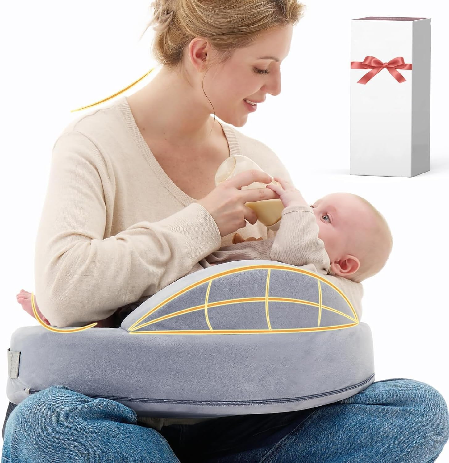 Memory Foam Breastfeeding Pillow - Safety Fence-Plus Size Nursing Pillow for Ergonomic Comfort & Support-Easier and Healthier Nursing - Fit for All, Removable Cover image number 2