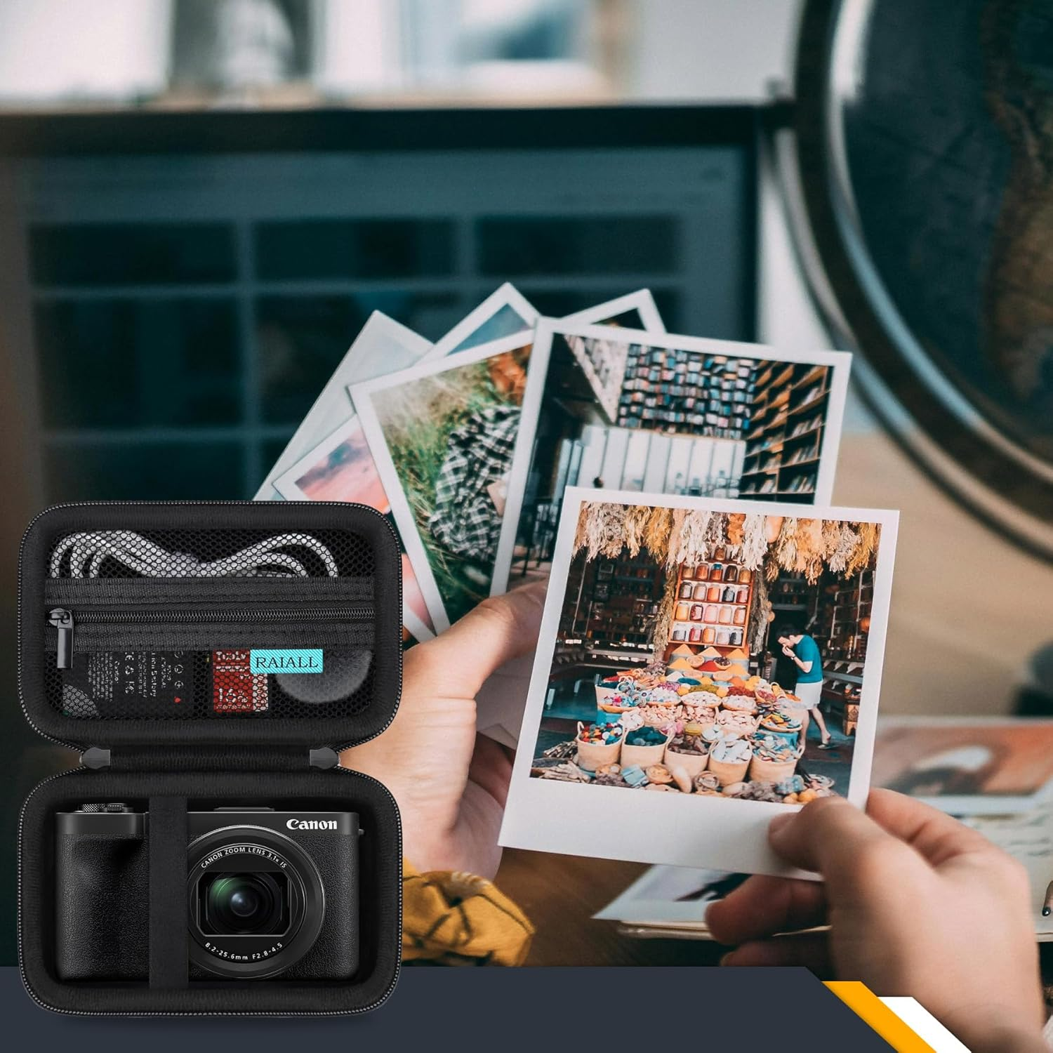 RAIALL Camera Case for Canon Powershot V1 Digital Camera, Powershot V1 Vlogging Camera Travel Hard Bag, Protective Storage Cover Holder for Batteries, SD Card, Cable and Memory Card Reader, Black image number 4