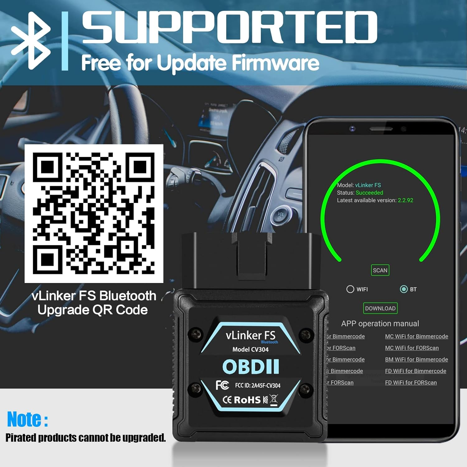 Vgate Vlinker FS Bluetooth OBD2 Diagnostic Scan Tool, OBDII Car Code Reader for Ios, Android & Windows image number 4