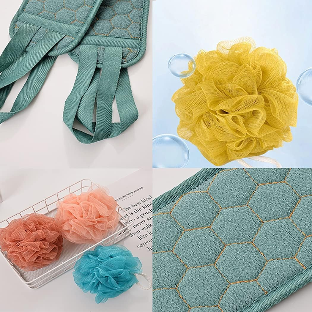 Lnrueg Mesh Bathroom Adults Elderly Handle Body Washer Dual-Sided Lengthen Soft Long Gentle Back Scrubber with Glove & Shower Ball image number 5