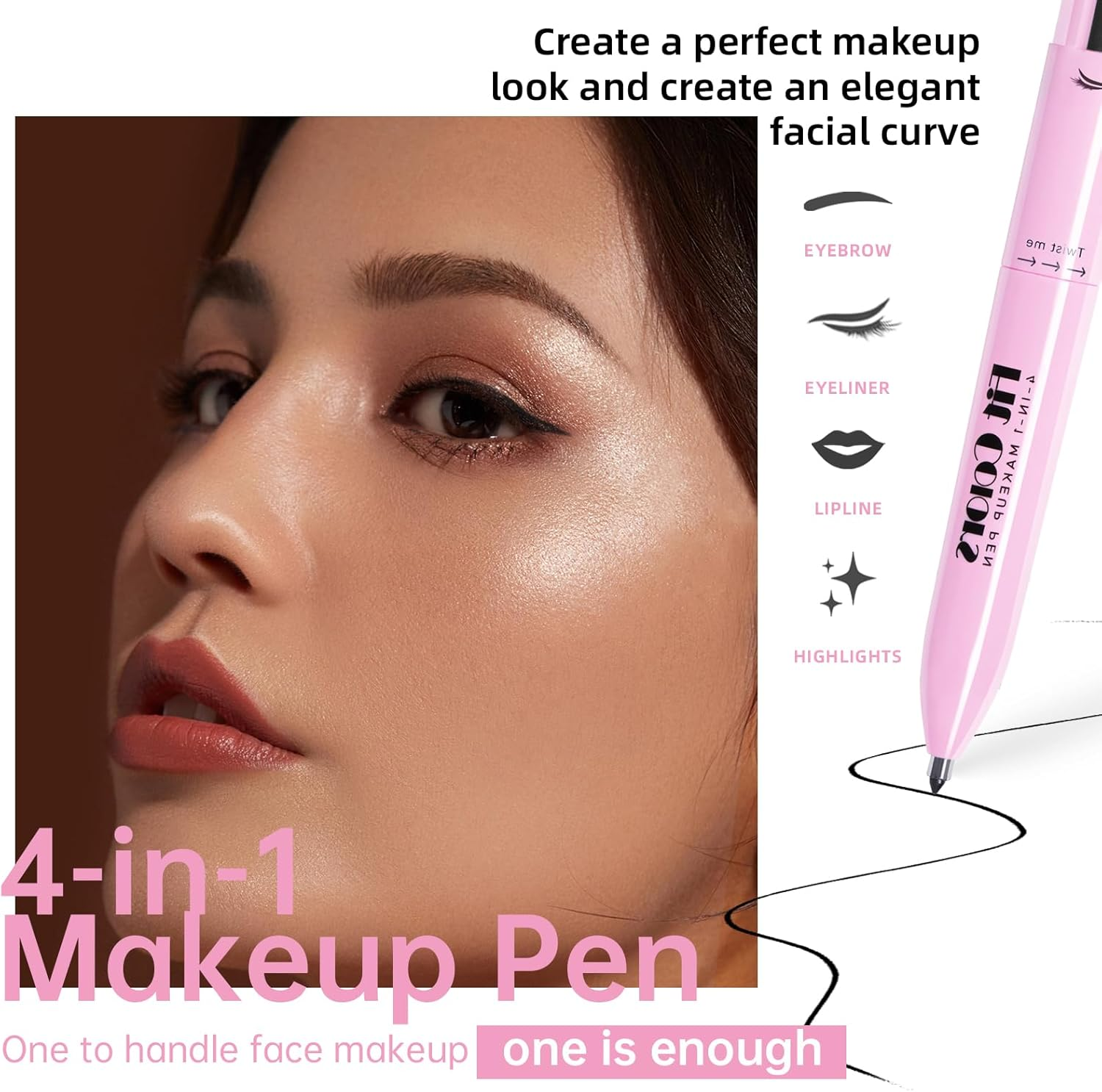 Noerrors 4-In-1 Makeup Pen, 4 Colours Eyeliner Eyebrow Lip Liner Highlighter Beauty Pen for Face Eyes Lips Multifunctional Portable Makeup with Replacement Refills image number 5