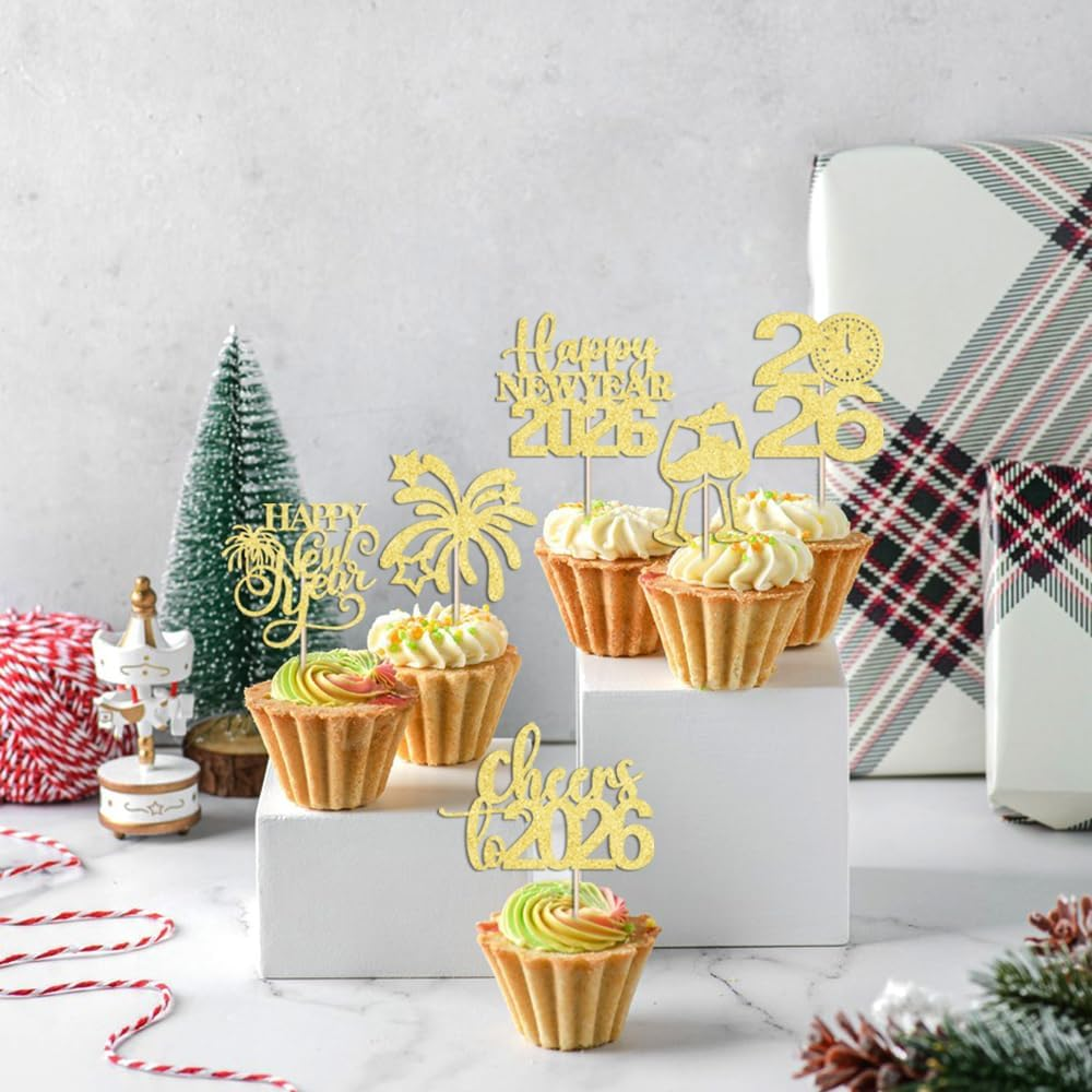 24PCS Happy New Year Cake Toppers,Happy New Year 2025 Party Supplies,Eve Cake Topper Decorations,Star New Year Cake Toppers,For New Year'S Eve Holidays Party Decorations image number 5