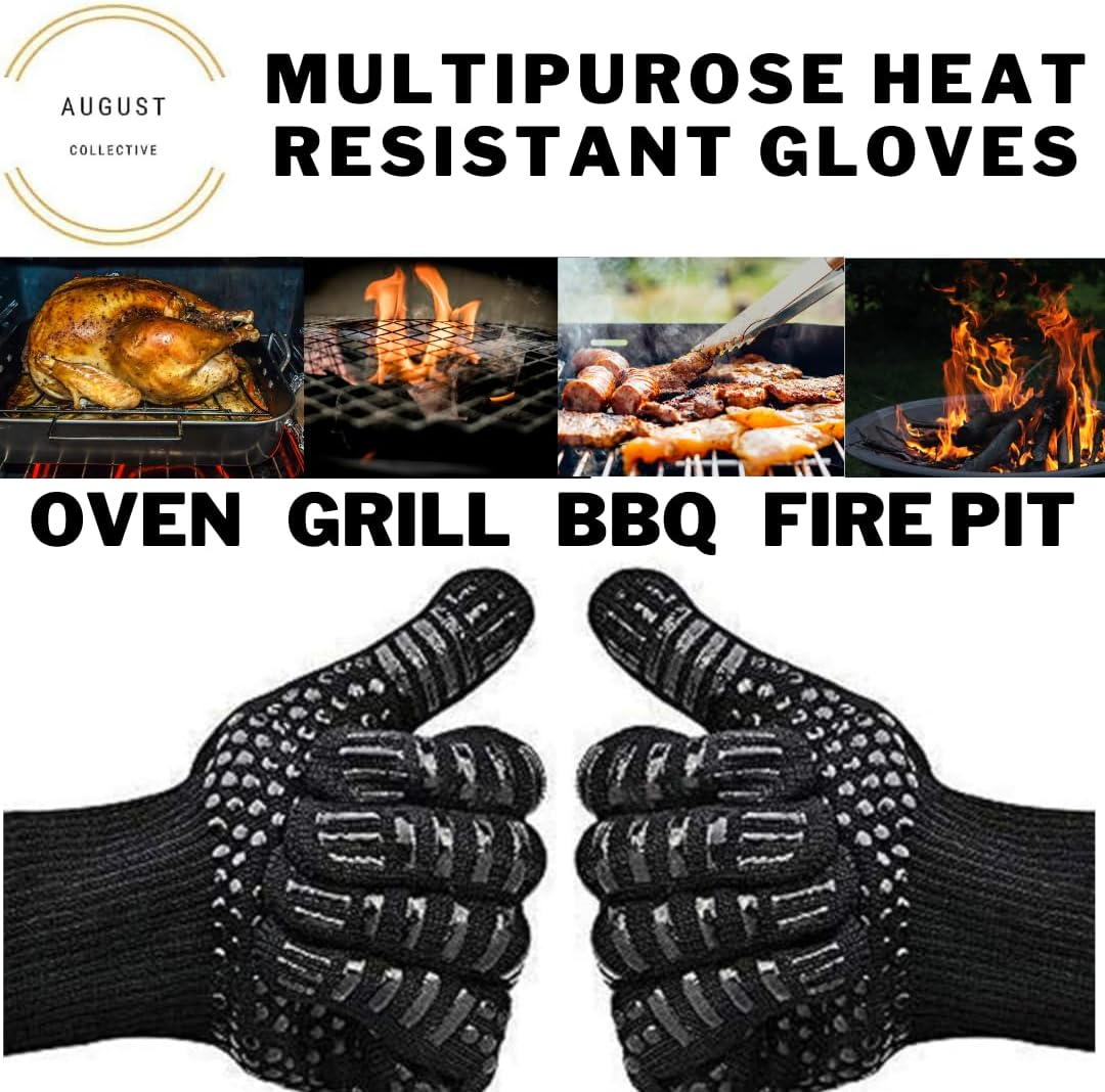 Multipurpose Heat Resistant Gloves. 1 Pair. BBQ, Grill, Oven, Fire, Cooking, Baking, Welding, Cutting and Outdoor Camping. Black. Hight Temperature. Silicone Non-Slip. August Collective Australia image number 6