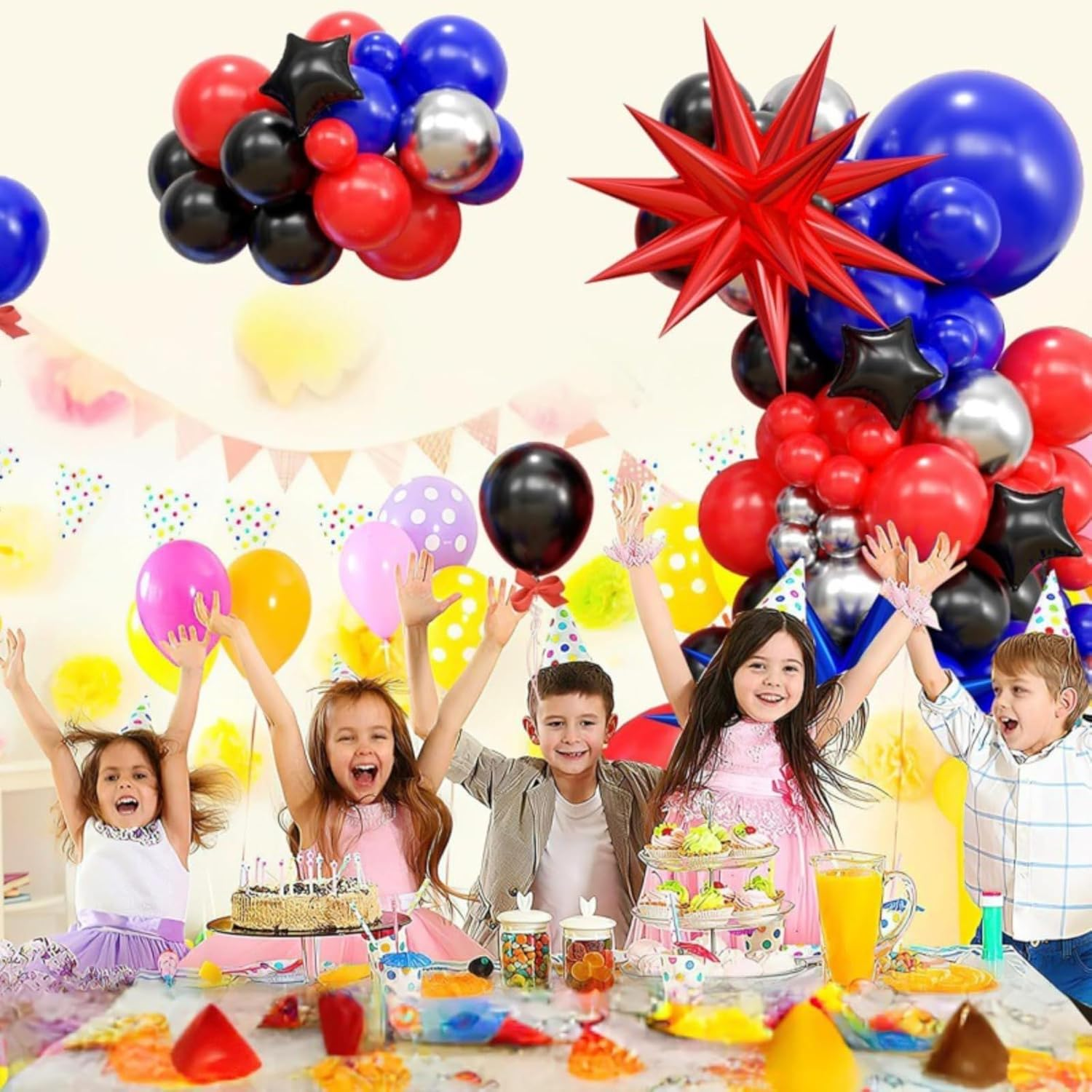 107PCS Blue Red Black Balloon Garland Arch Kit with Large Explosion Star Foil Balloons for Spider Comics Theme Boy Birthday Party Man Superhero Inspired Decorations (A) image number 3