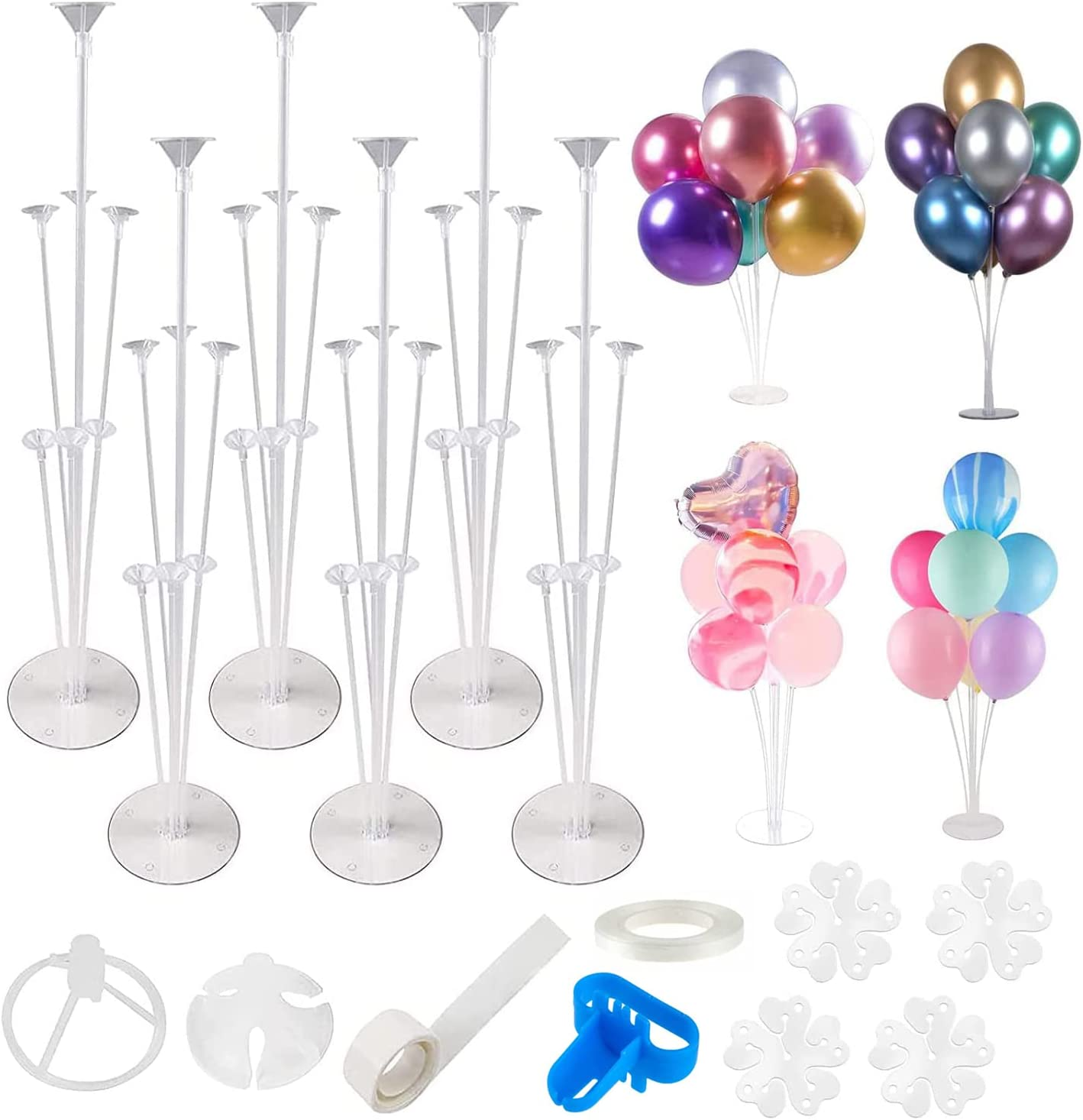 Balloon Stand Holder Kit 6 Sets, Reusable Clear Balloon Stand Holder for Table, Including Glue, Flower Clips, Ribbon, Tying Tool, Table Balloon Stand Suitable for Birthday Wedding Party Decorations image number 6