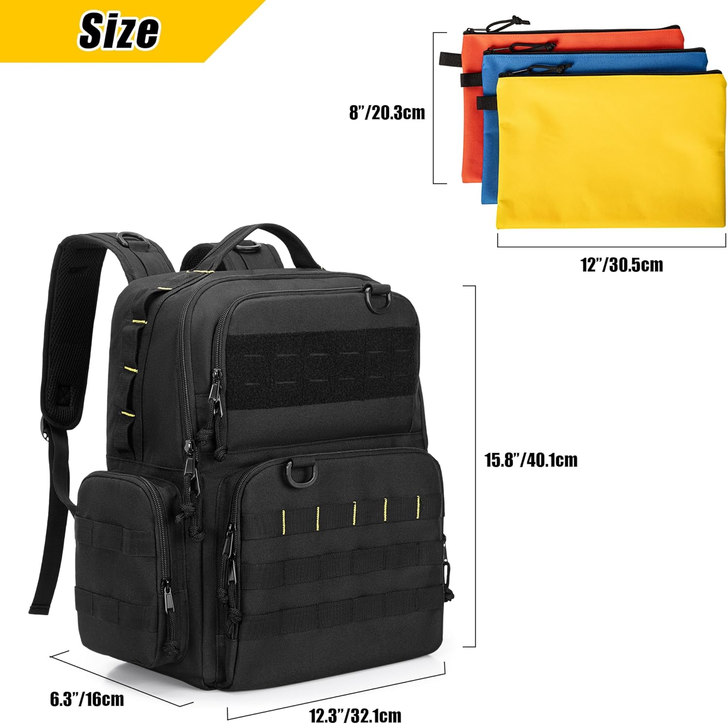 Rexmica Tool Backpack for Men with 3 Small Tool Pockets Organizer Bag for Tool Storage, Tactical Work Tool Bag for Electricians, Craftsmen, Black image number 4