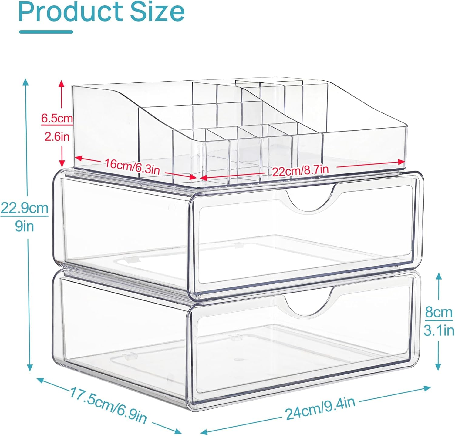 MOTYYA 3 Tier Clear Makeup Organizer with Drawer, Acrylic Cosmetic Storage Organiser for Dresser Countertop and Bathroom Vanity, Beauty Holder for Lipstick Brush Skincare image number 1