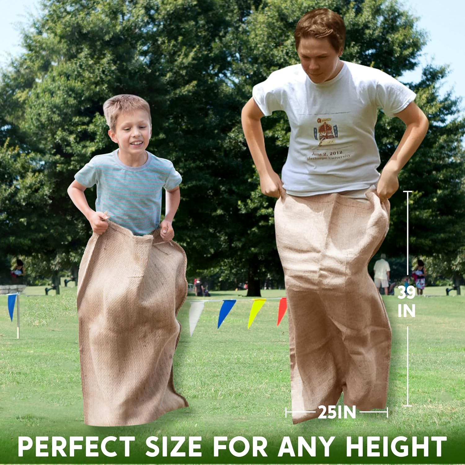 JOYIN 6 Pack Large Burlap Potato Sack Race Bags, 39" X 25" Potato Sacks Racing Bags for Kids & Adults,Outdoor Play, Family Reunion, Outdoor Picnic Party, outside Yard Lawn Easter Carnival Games image number 5