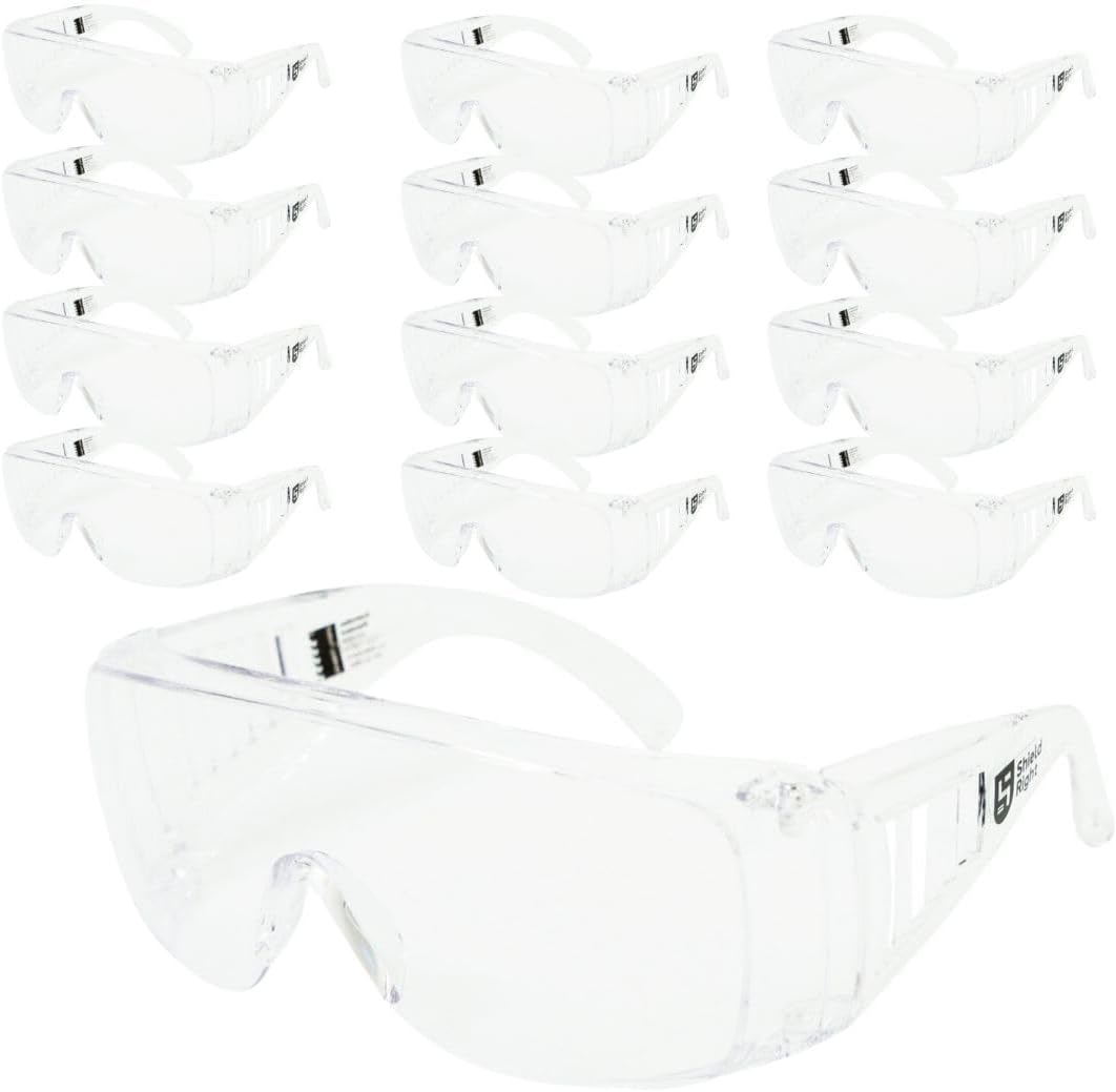 Shield Right Visitor Safety Glasses, 12 Pack over Eyeglasses, Anti-Fog & Scratch Resistant, AS/NZS 1337.1:2010 Safety Glasses over Glasses Eye Protection