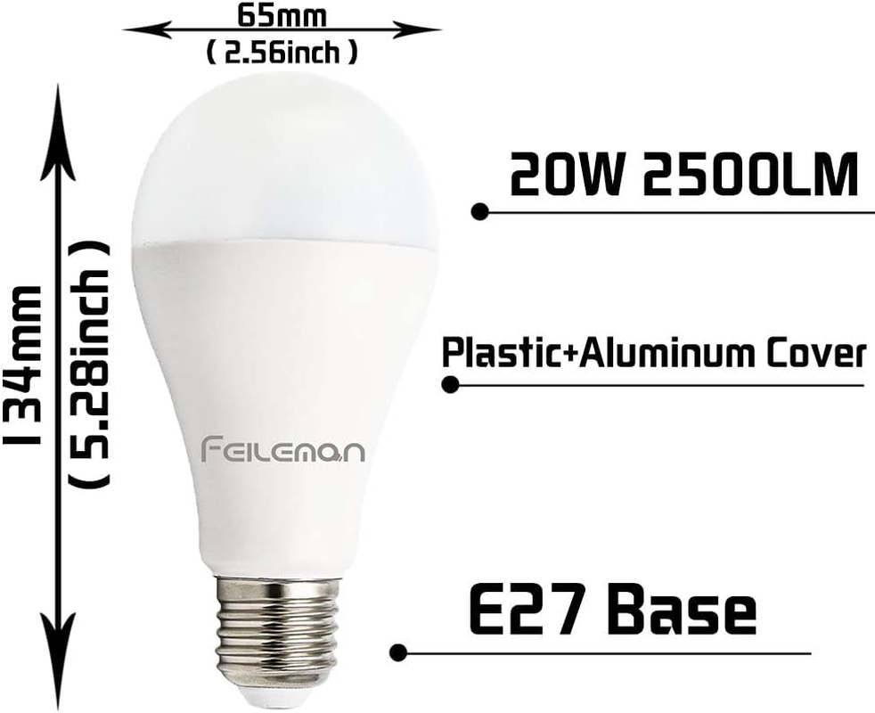 Feileman E27 LED Warm White 20 W Super Bright Light, 3000 K LED Light Bulb E27 20 W 2500 LM Replaces 153 W Halogen Bulb A65 LED Bulb High Brightness Ultra Bright Non-Dimmable Pack of 3 image number 6