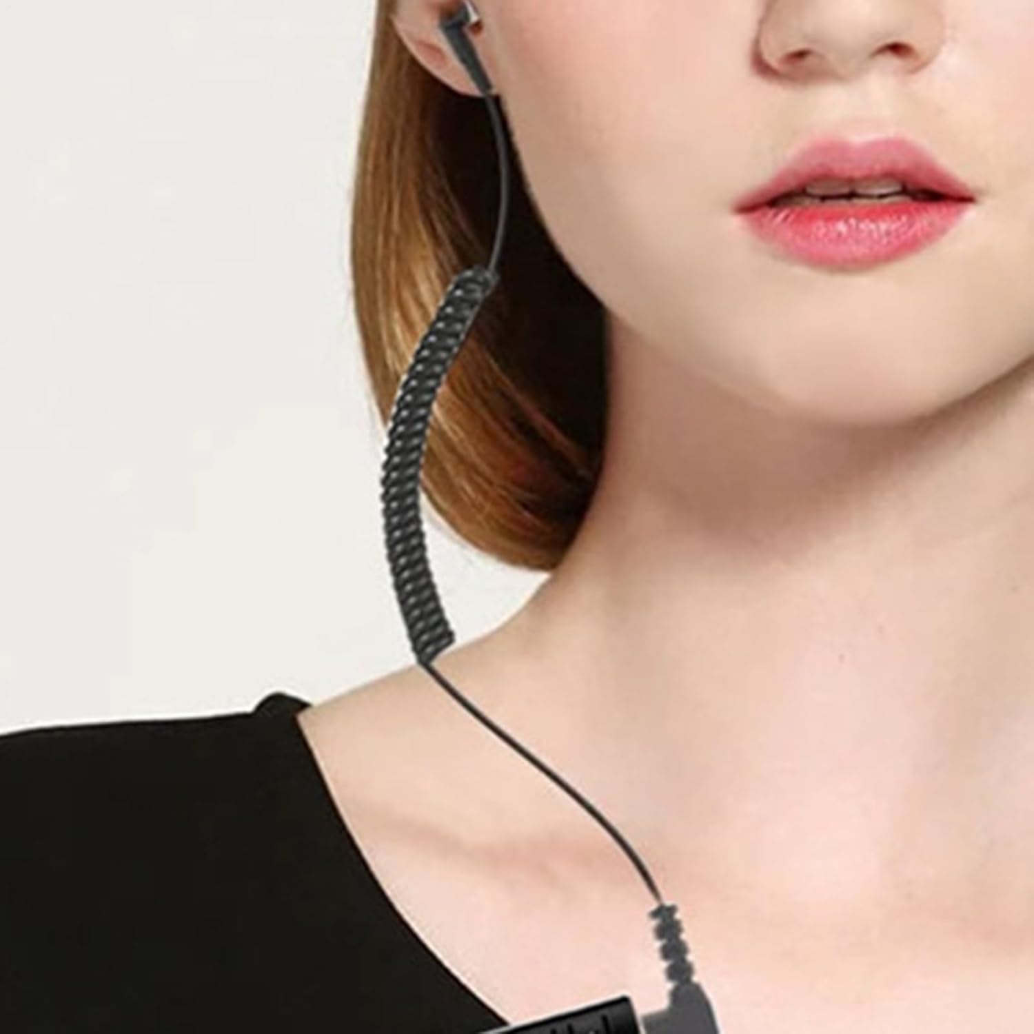 Single Earbud - Mono Headphone, 35Cm Single Side Earbud - Stretchable Spring Wire 3.5Mm In-Ear Earphone, Clear Sound, Noise Reduction, Ideal for Calls, Music and One-Ear Listening - Black image number 5