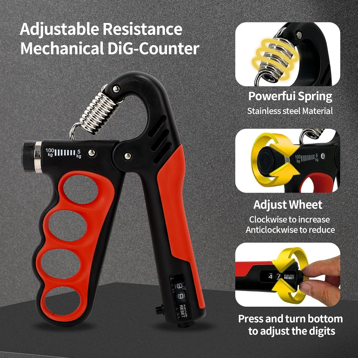 2 Pcs Grip Strength Trainer, 11-220Lbs Hand Grip Strengthener with Adjustable Resistance, Portable Forearm Strengthener Workout Kit, Injury Recovery and Muscle Training - Yellow image number 7