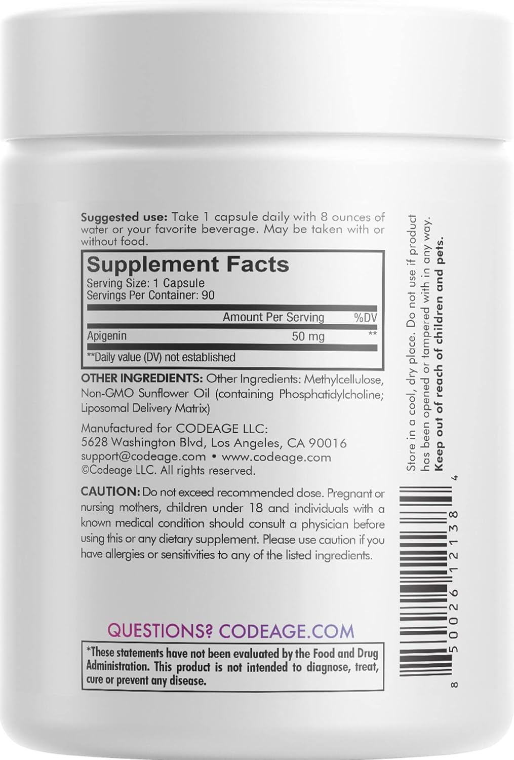 Codeage Liposomal Apigenin Supplement, 3-Month Supply, Daily Flavonoid Chamomile Extract, Liposomal Phospholipid Complex, Non-Gmo Sunflower Oil, Phosphatidylcholine Vegan Blend, Gluten-Free, 90 Count image number 3