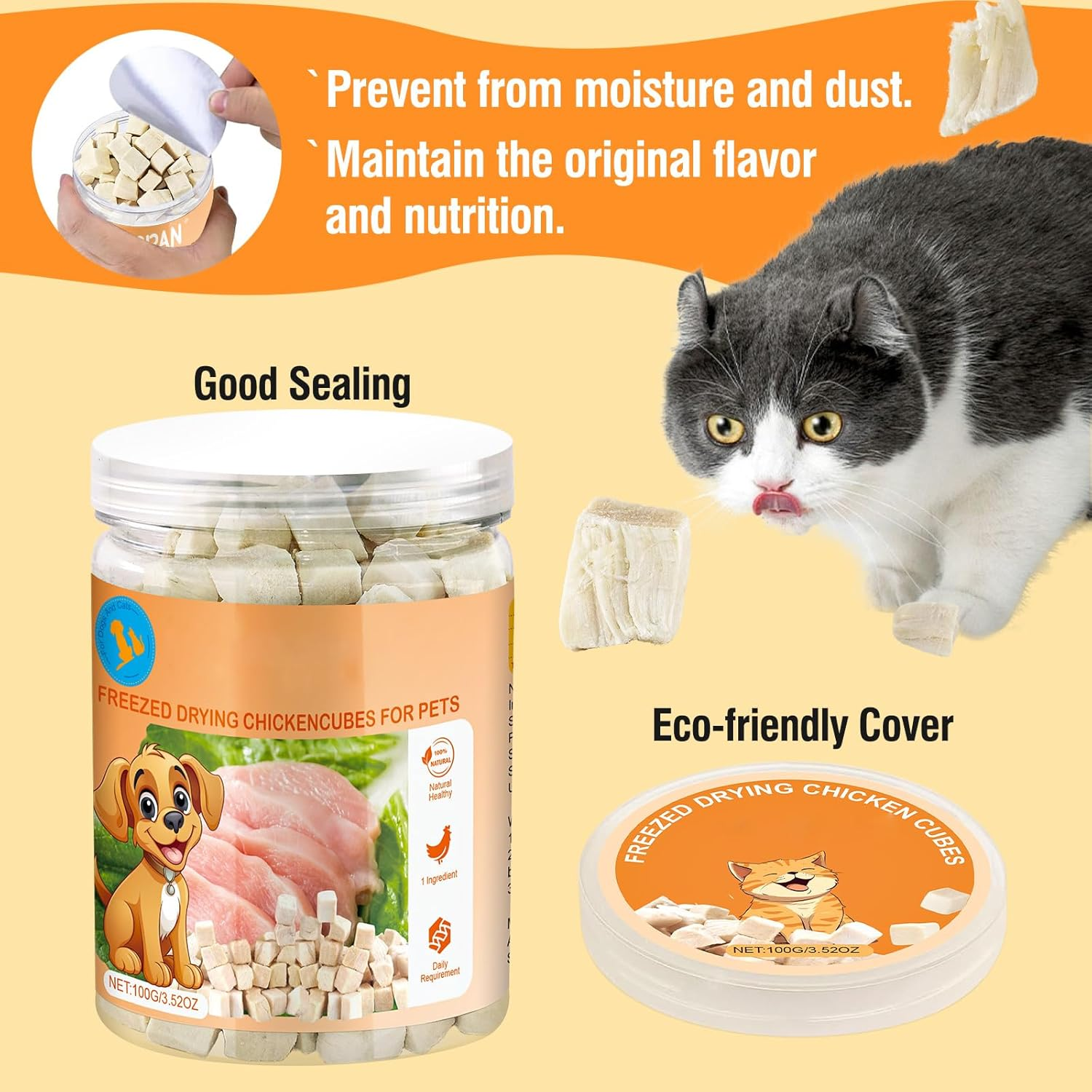 Freeze-Dried Chicken Cat Treats, Chicken Cube Snacks for Cats and Dogs, Single Ingredient Dog Chickens Treat image number 3