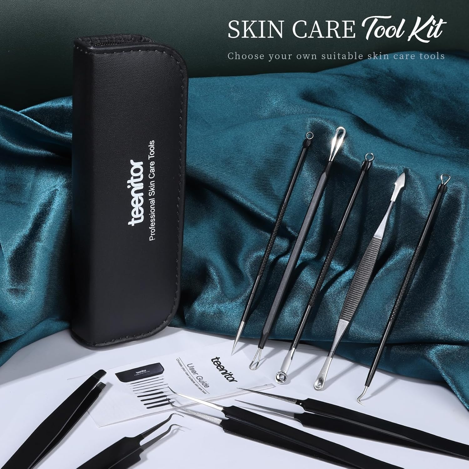 Teenitor Blackhead Remover Tools and Pimple Popper Tool Kit, 9 Pcs Stainless Steel Black Head Remover for Face Tool Pimple Extractor Tool for Blackhead, Pimple, Ance, Whitehead, Facial Hair