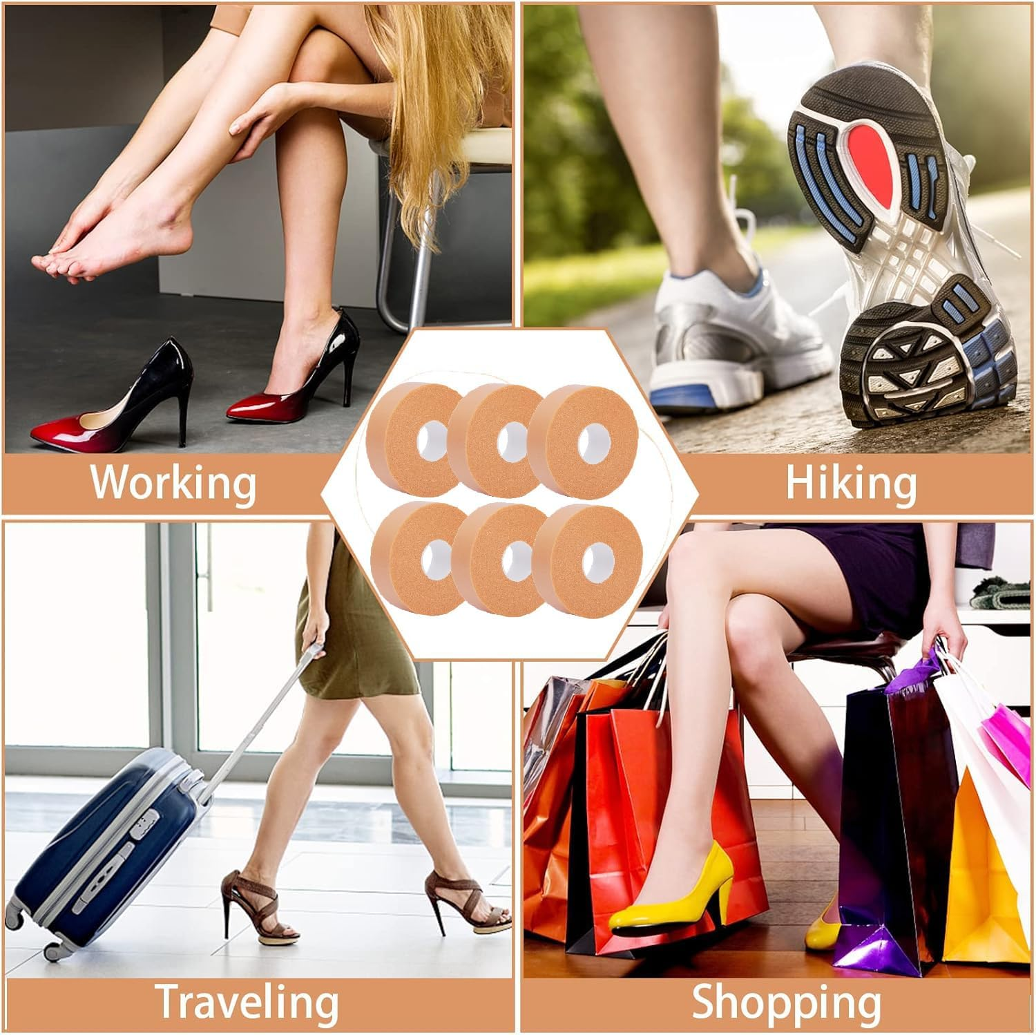 6 Rolls Moleskin Roll Purpose Anti-Slip Foot Care Sticker Foam Foot Care Self-Adesive Tape Cushioned Protection Shoes Insoles Protect Skin from Rubbing for Toes Feet Blisters Prevention image number 3