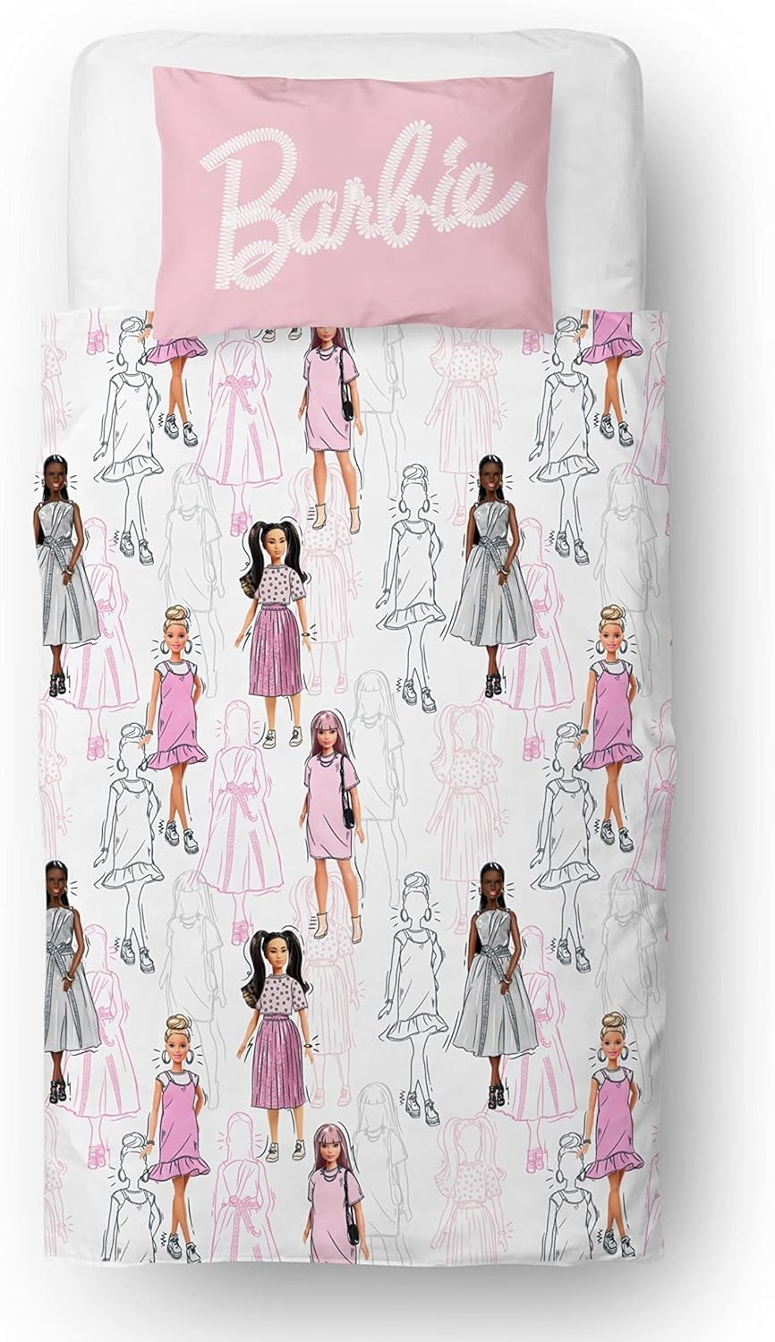 Character World Barbie Official Single Childs Duvet Cover Set | Figures Design Reversible 2 Sided Bedding Including Matching Pillow Case Brands Polyester Single Quilt Cover, Pink (BARFGSDS002UK1) image number 5