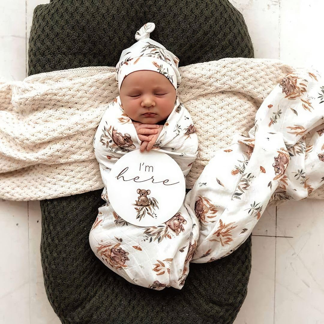 Snuggle Hunny Baby Swaddle Wrap - Soft Organic Cotton, Non-Stretchy Fabric Muslin, Multi-Purpose Baby Wrap for Swaddling &ndash; Ideal for Pram Cover, Koala