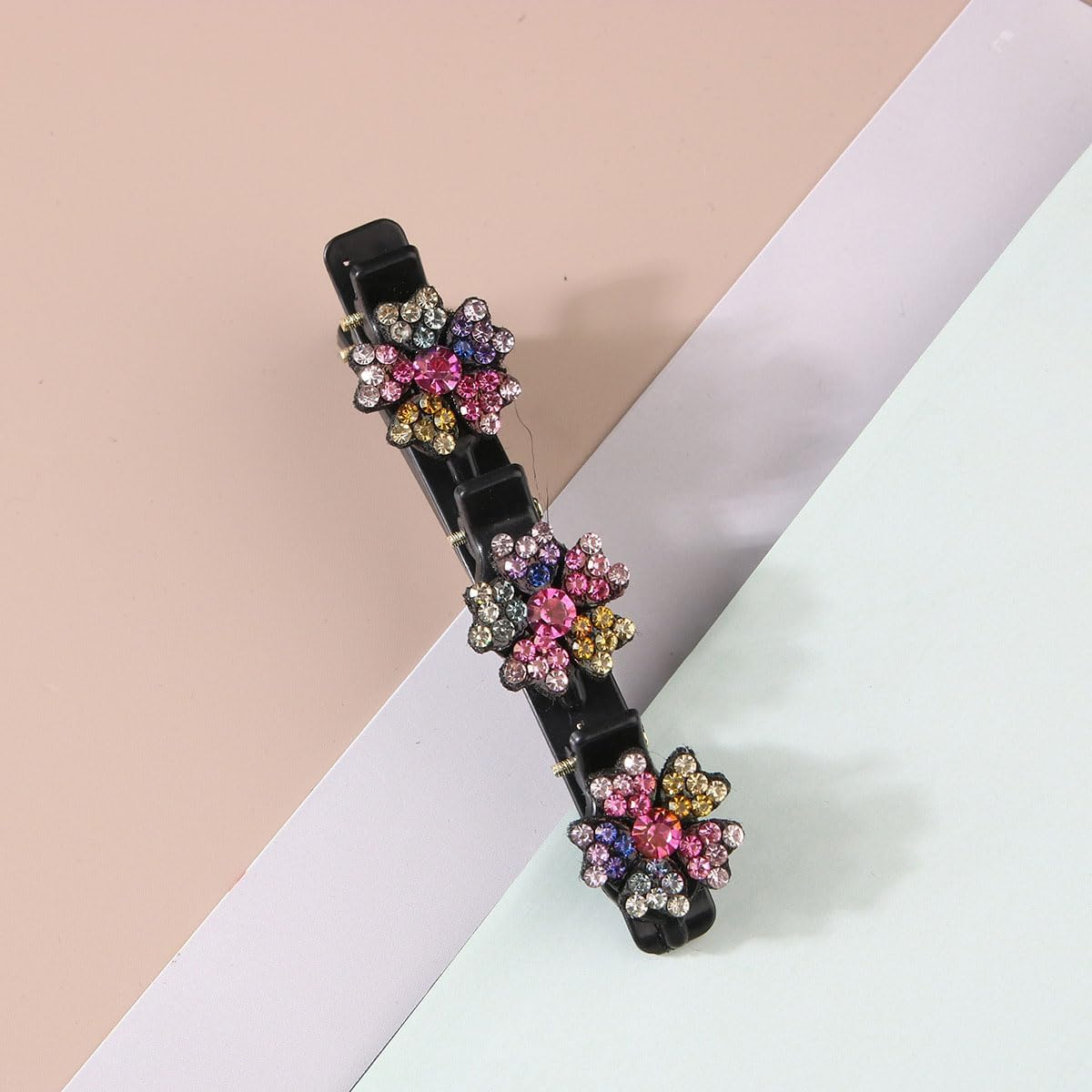 Pack of 4 Women'S Hair Clips, Crystal Hair Clips, Braided Rhinestone Hair Clips, Double Layer Hair Clips with 3 Small Clips for Women and Girls, Daily, Party, Wedding (Colour3) image number 1