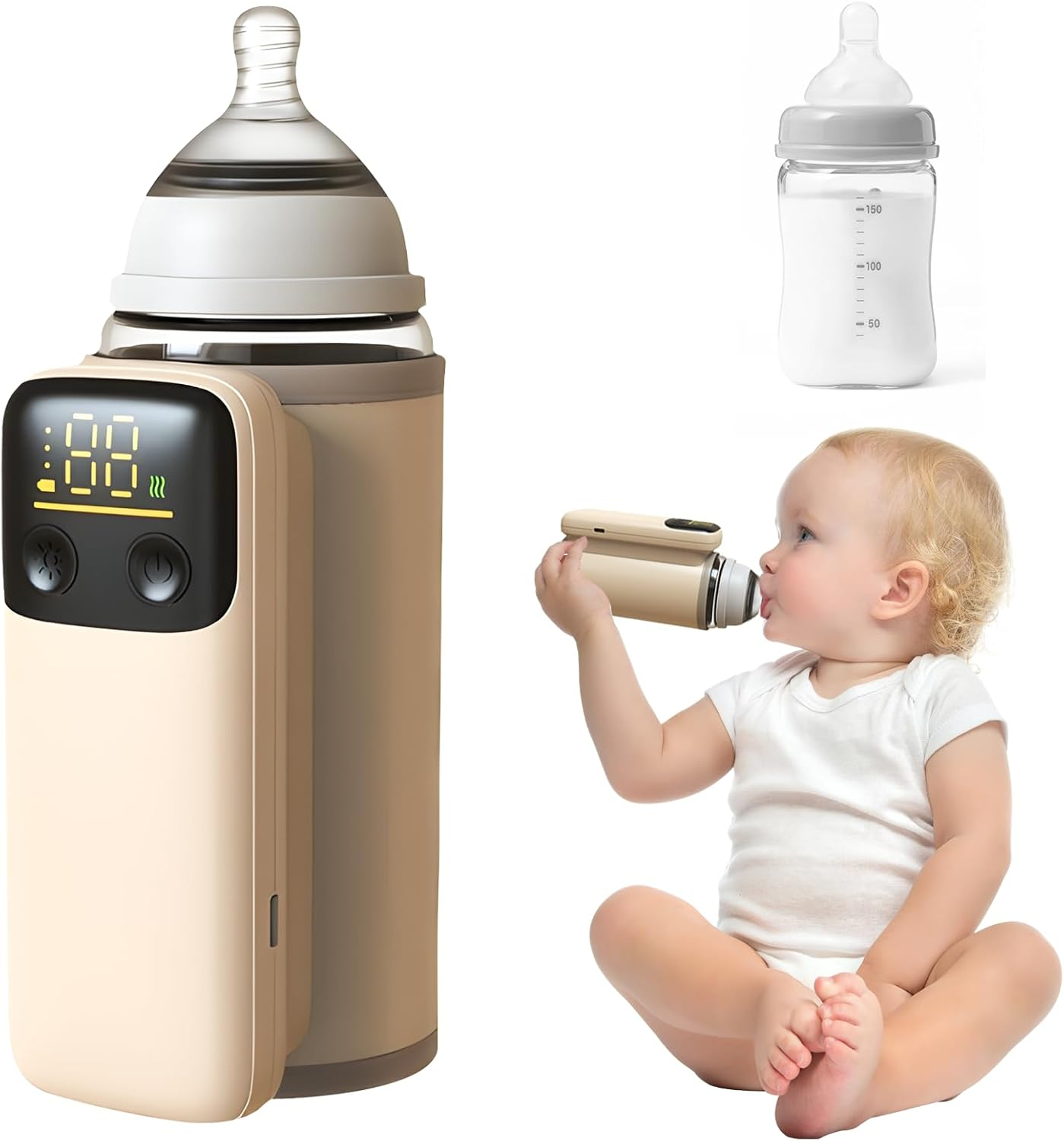 Portable Baby Milk Bottle Warmer for Breastmilk and Formula Feeding,Travel Fast Baby Bottle-Feeding Breast Milk Waterless Warmer,Rechargeable 6000 Mah Battery,Digital Display,Bottle Warmer on the Go image number 2