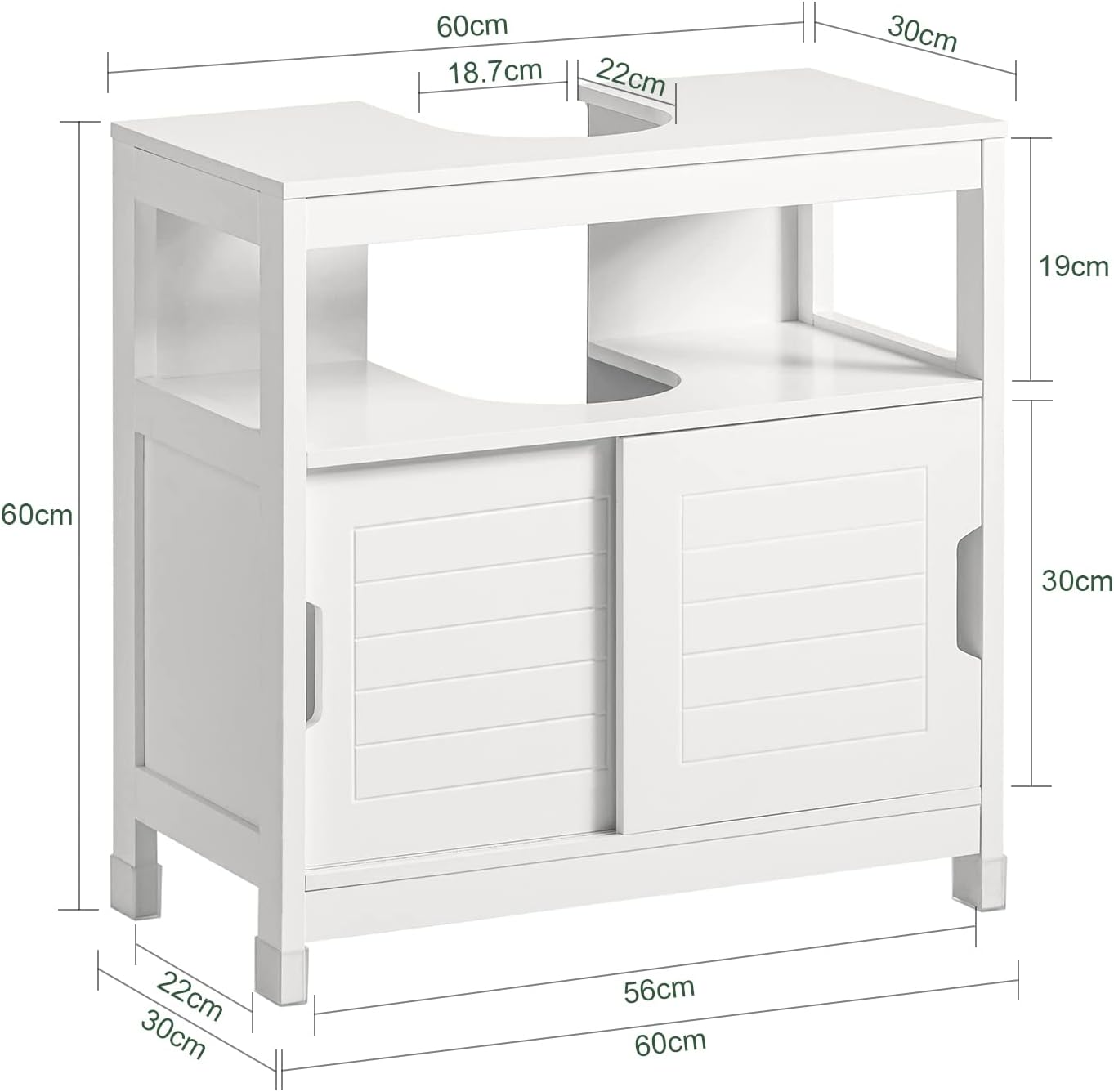 Sobuy under Sink Bathroom Cabinet with Storage Shelves and Double Doors, Freestanding Vanity Unit for Compact Bathrooms and Laundry Room, Organizer Furniture White FRG128-II-W image number 6