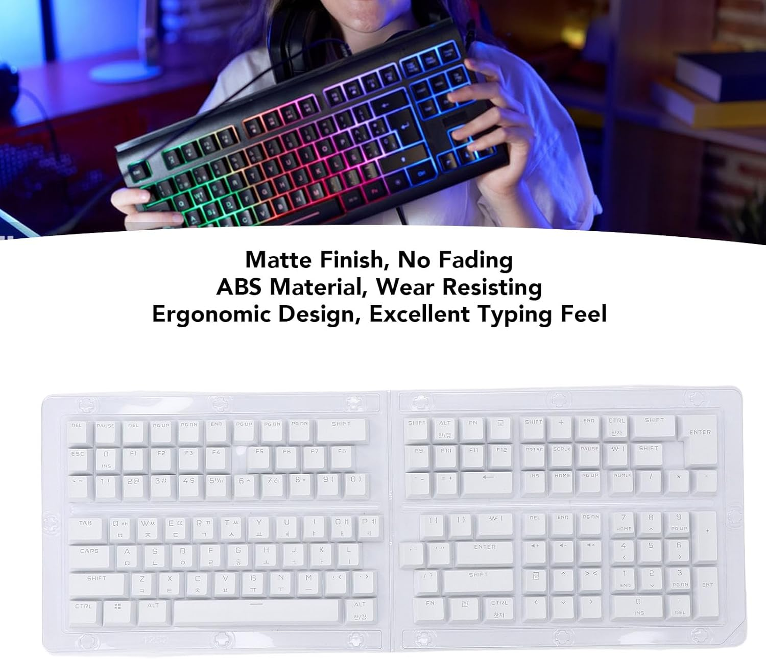 132 Keys Korean Keycaps, Custom Keycaps, OEM Height Keycap Replacement Japanese Korean Keycap Set for 61 62 64 68 72 75 84 87 88 98 100 104 108 Mechanical Keyboard (White) - Blue image number 5