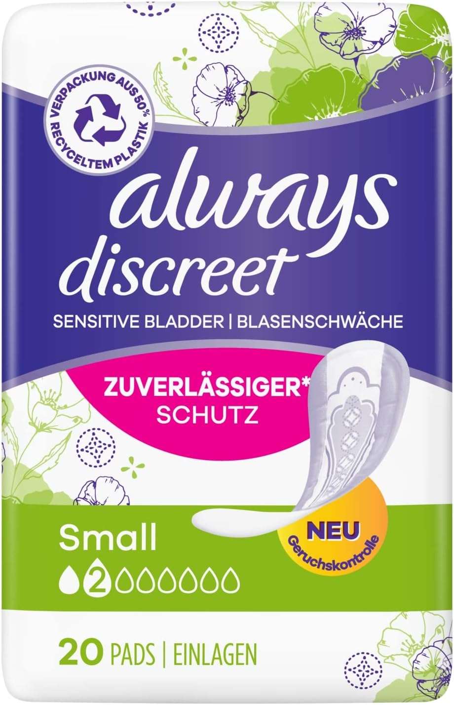 Always Discreet Sensitive Bladder Incontinence Pads, Small, 20 Count image number 2