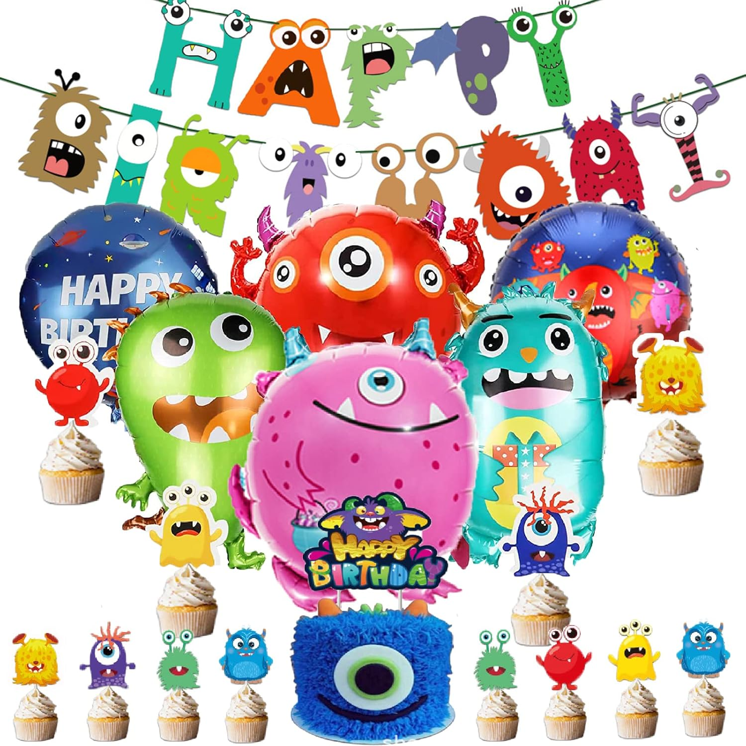 Weploda Pack of 20 Monster Party Children'S Birthday Decoration, Children'S Birthday Decoration, Monster Party Set, Suitable for Children'S Birthday Party, Cartoon Theme Party Decoration image number 3