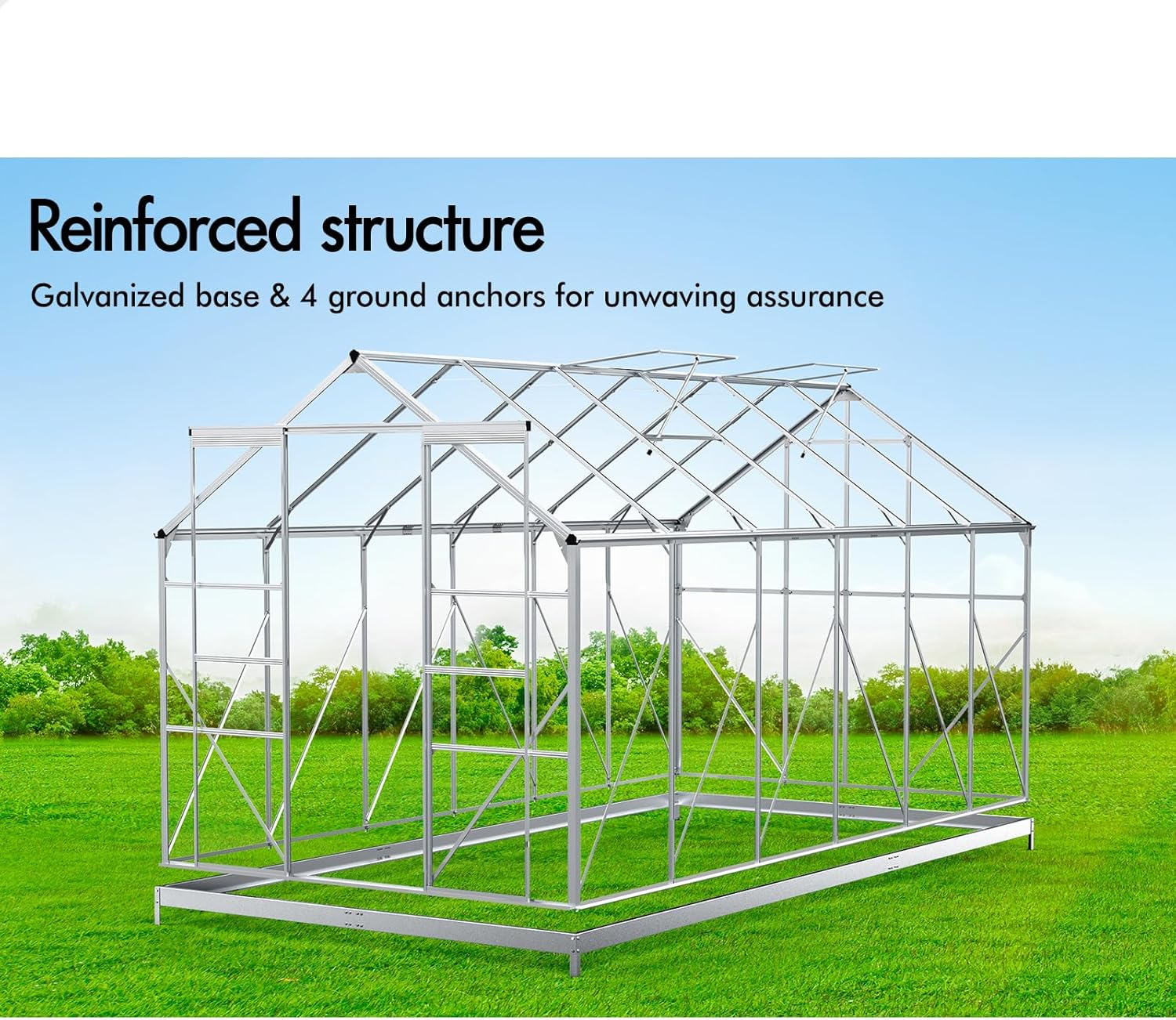 ALFORDSON Greenhouse Garden Shed Cover, Walk-In Tunnel Green House with Ventilation Windows, Aluminium Steel Frame Grow Tent for Gardening Plants Flowers, 3.8X2.4X2.1M image number 6