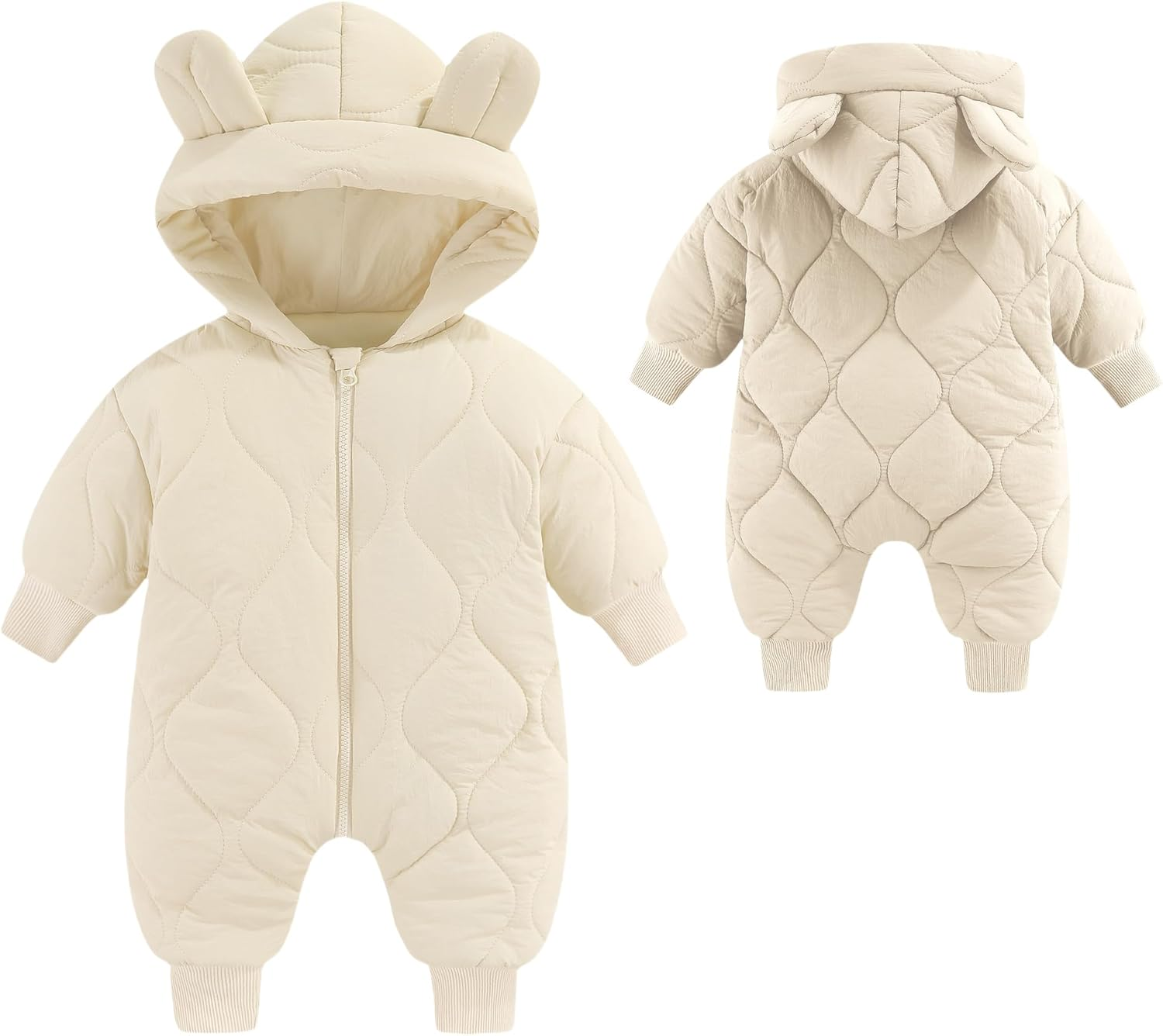 KEOYA Baby Girls Boys Winter Snowsuit Warm Fleece Lined Romper Zipper Padded Thick Puffer Jumpsuit
