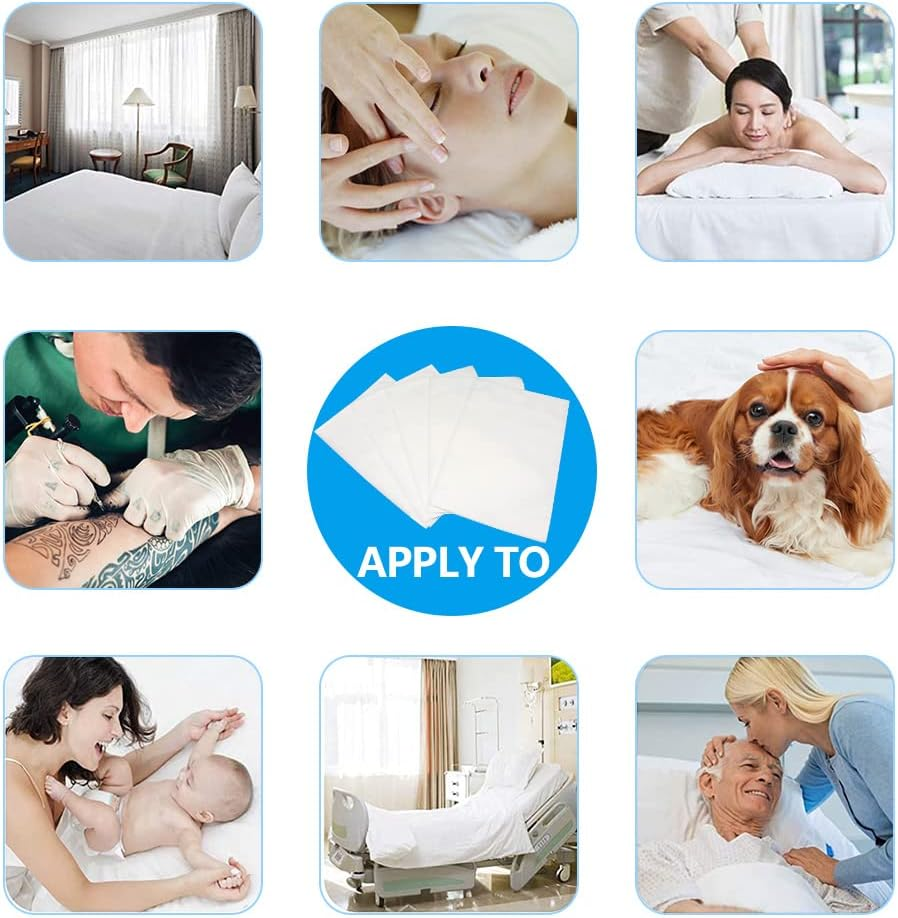 Luriseminger 60Pcs Disposable Massage Table Sheets,Pp Non-Woven Fabric+Pe Oil-Waterproof Massage Bed Cover for Massage Table, Spa Bed Cover Disposable for Tattoo, Waxing,Salon Table,Hotels,Travel - 200 Pcs image number 7