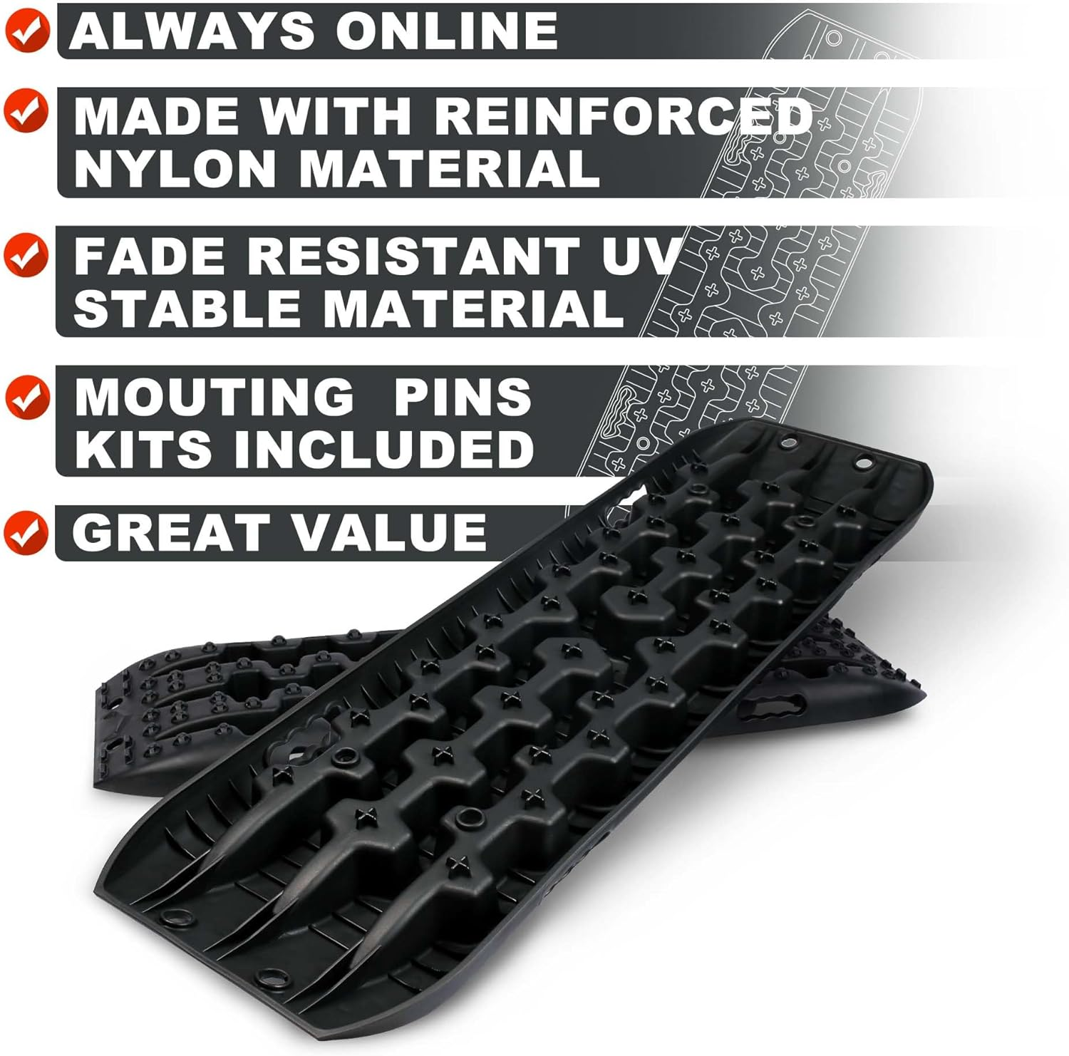 X-Bull Recovery Tracks with Bag and Mounting Pin Set 4X4 Recovery Boards Offroad 4Wd Tracks 22046LBS/10000KG Stand for Automotive Accessories Tires and Wheels in the Sand Mud Snow(Gen 3.0 Black) image number 5