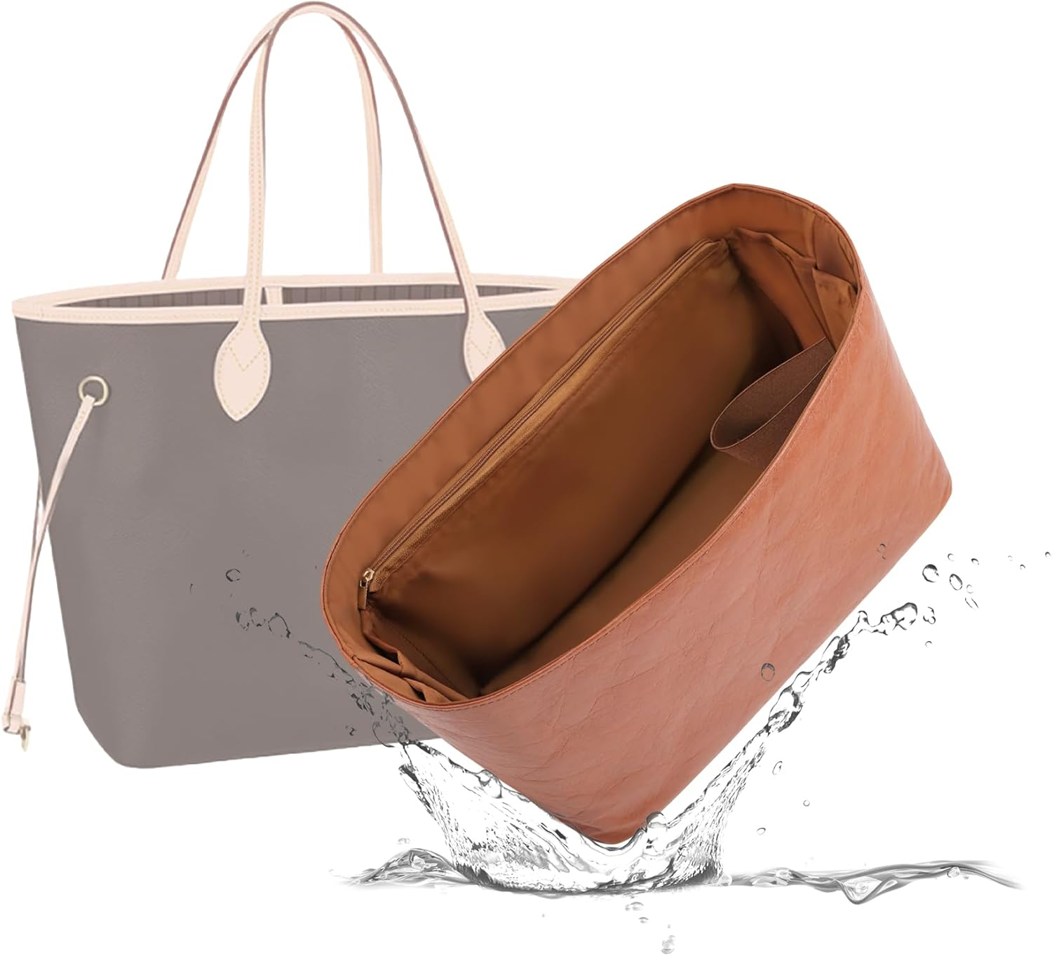 19 Neatthin Tote Bag Organiser Insert, Lightweight Insert Compatible with LV Neverfull MM, Waterproof Dupontpaper Surface and Silky Satin Lining(Chai,Mm)