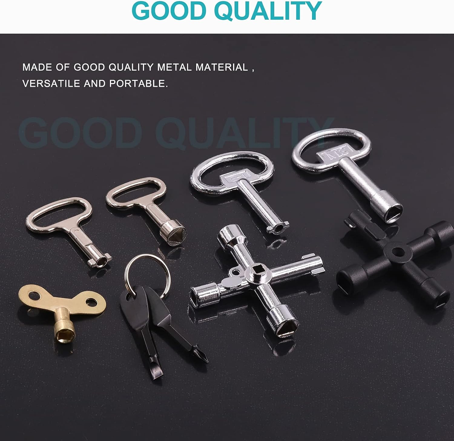 Cimeton 12Pcs Multi Functional Utility Tool Key Kit Including Two Types 4 Way Cross Keys, Two Keychain Screwdriver, Four round Triangle Electrical Spanner Key, Five Water Tap Faucet Keys and Key Ring image number 5