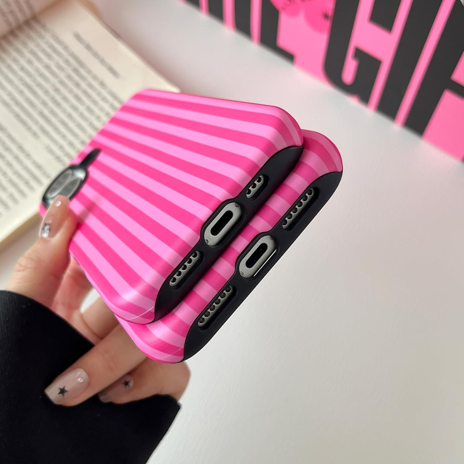 TQLGY for Iphone 17 Case, Cute Striped Phone Case Shockproof Slim Soft TPU and Hard PC Protective Cover for Women Girls, Hot Pink image number 6